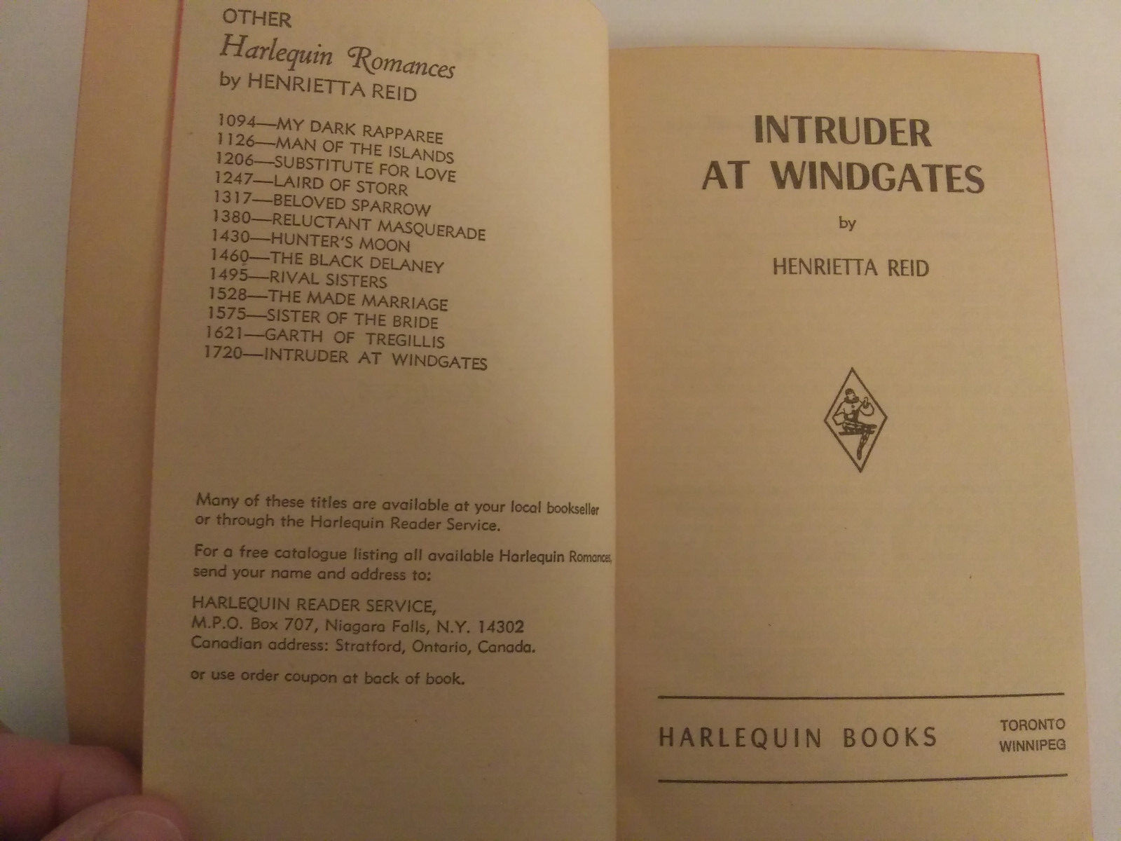 Intruder At Windgates by Henrietta Reid 1973 Harlequin Romance #1720 PB 1st Ed