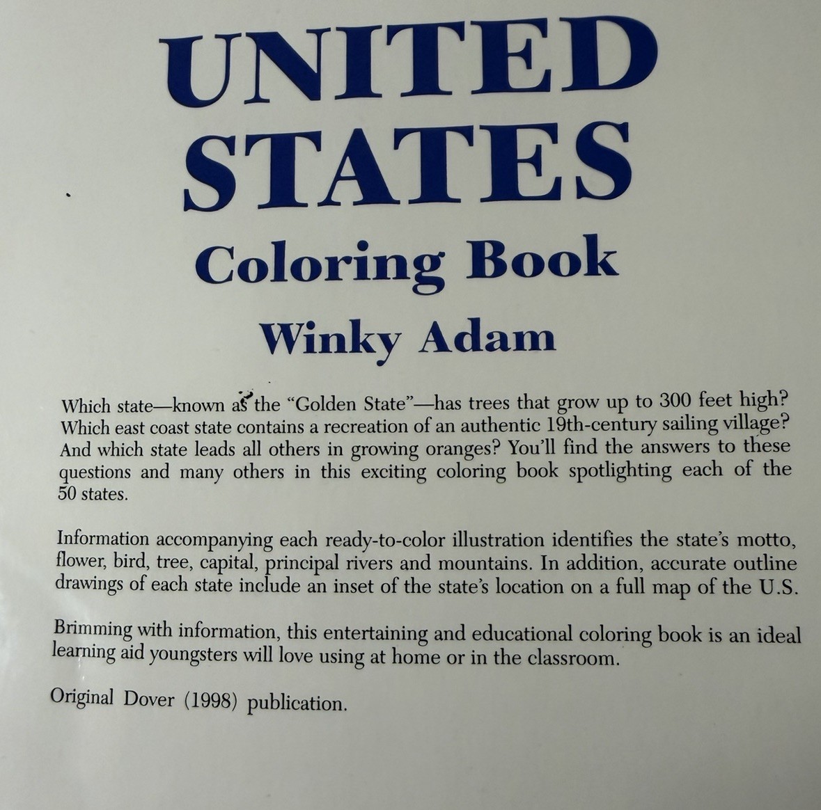 Vintage United States Coloring Book (1998), Winky Adam
