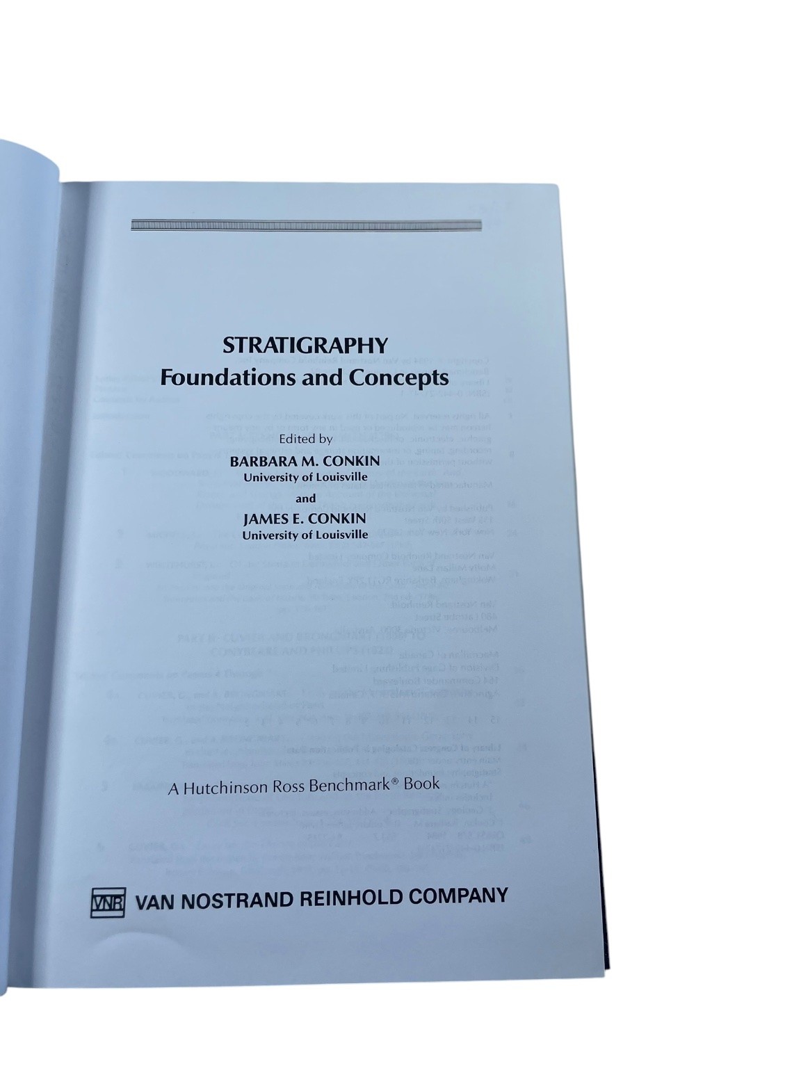 Stratigraphy Foundations & Concepts Conkin 1984 Geology Earth Science VNR