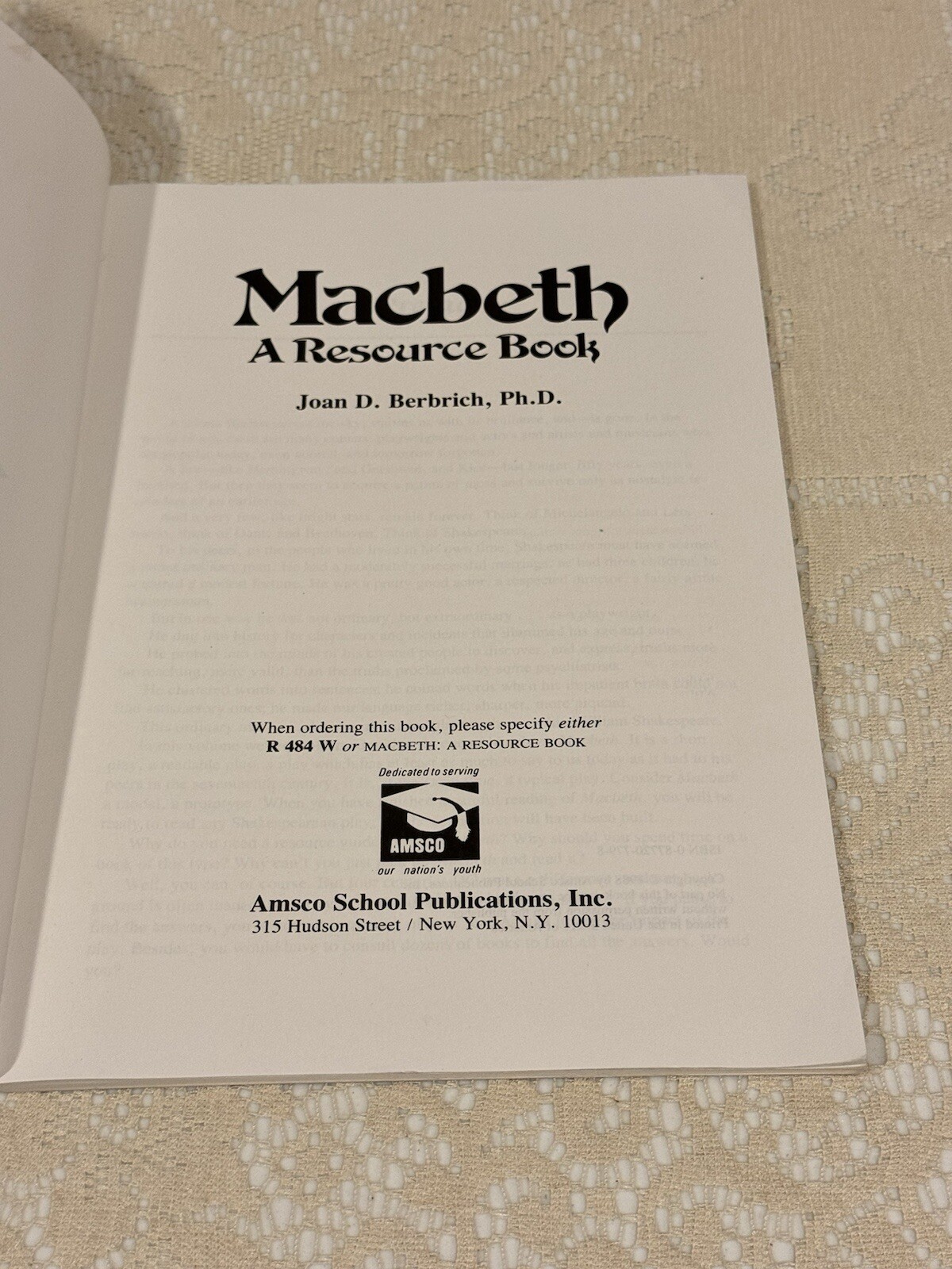 MACBETH A RESOURCE BOOK by Joan D. Berbrich – Amsco R 484 W Paperback 1988