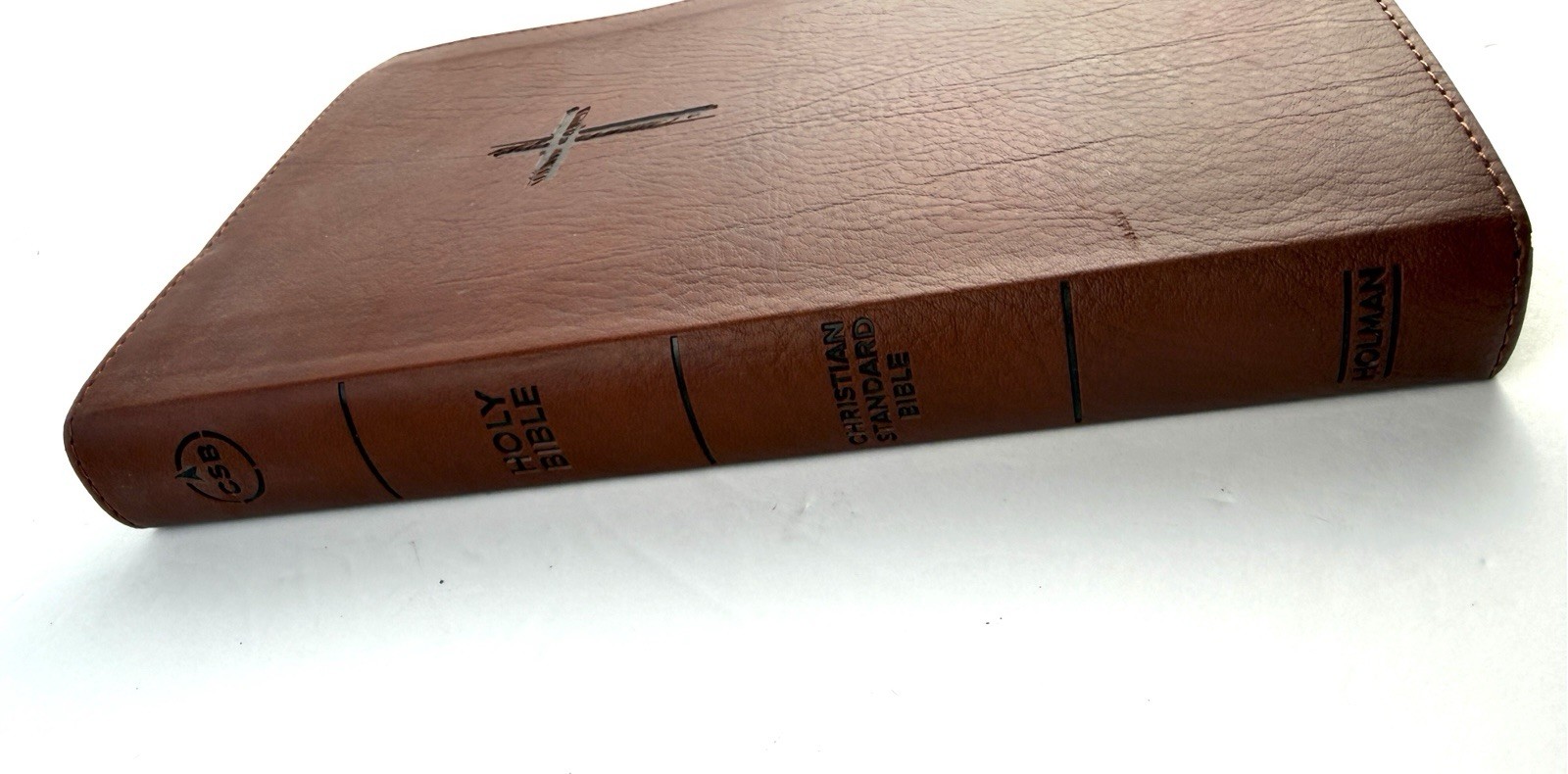 Holman CSB Version Thin Bible, Brown LeatherTouch Red Letter With Maps