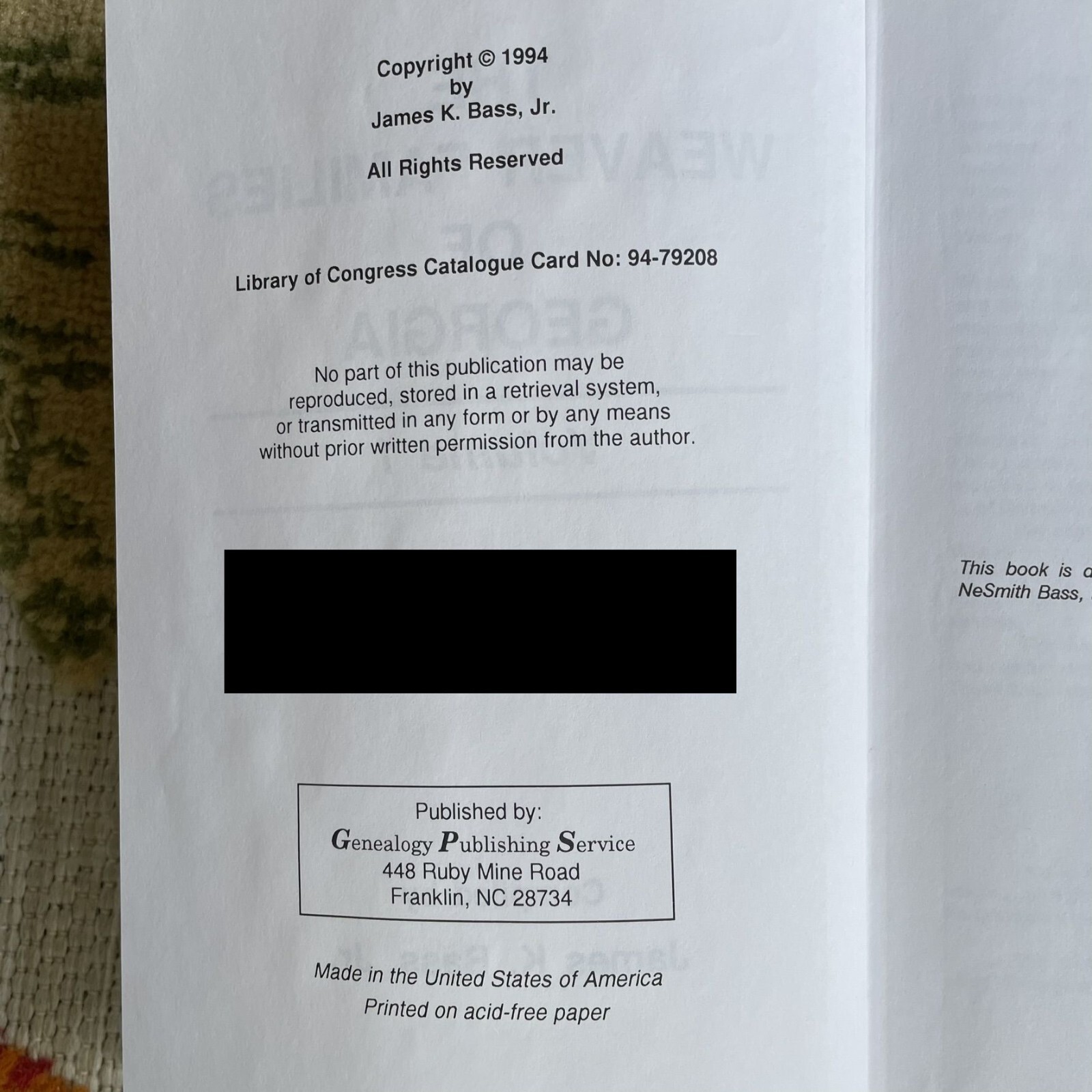The Weaver Families of Georgia Volume I, Genealogies of 17+ Families, 500+ pages