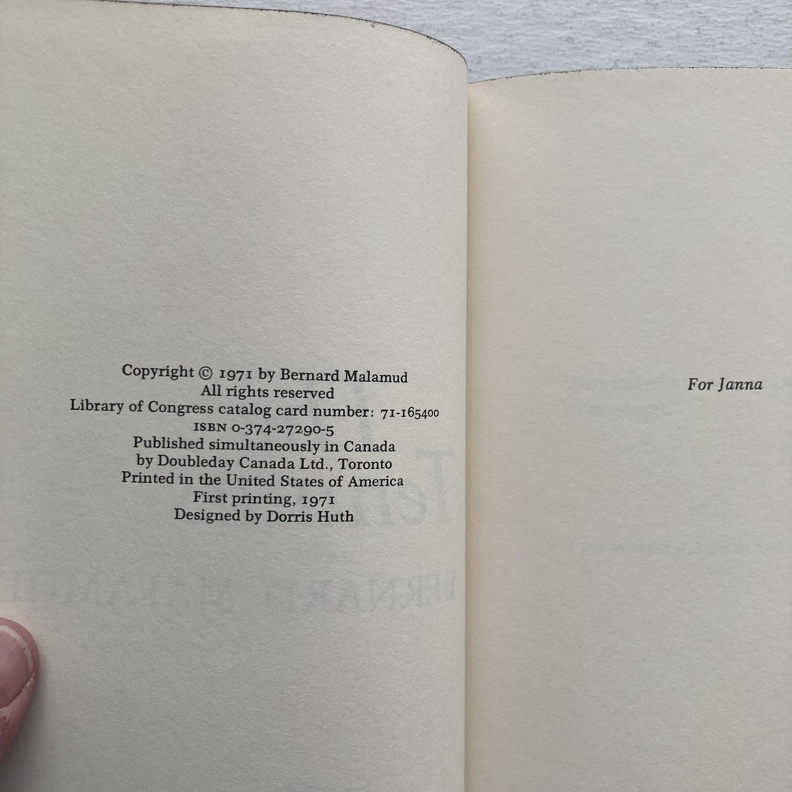 Vintage The Tenants Bernard Malamud 1971 First Printing Hardcover w/ Dust Jacket