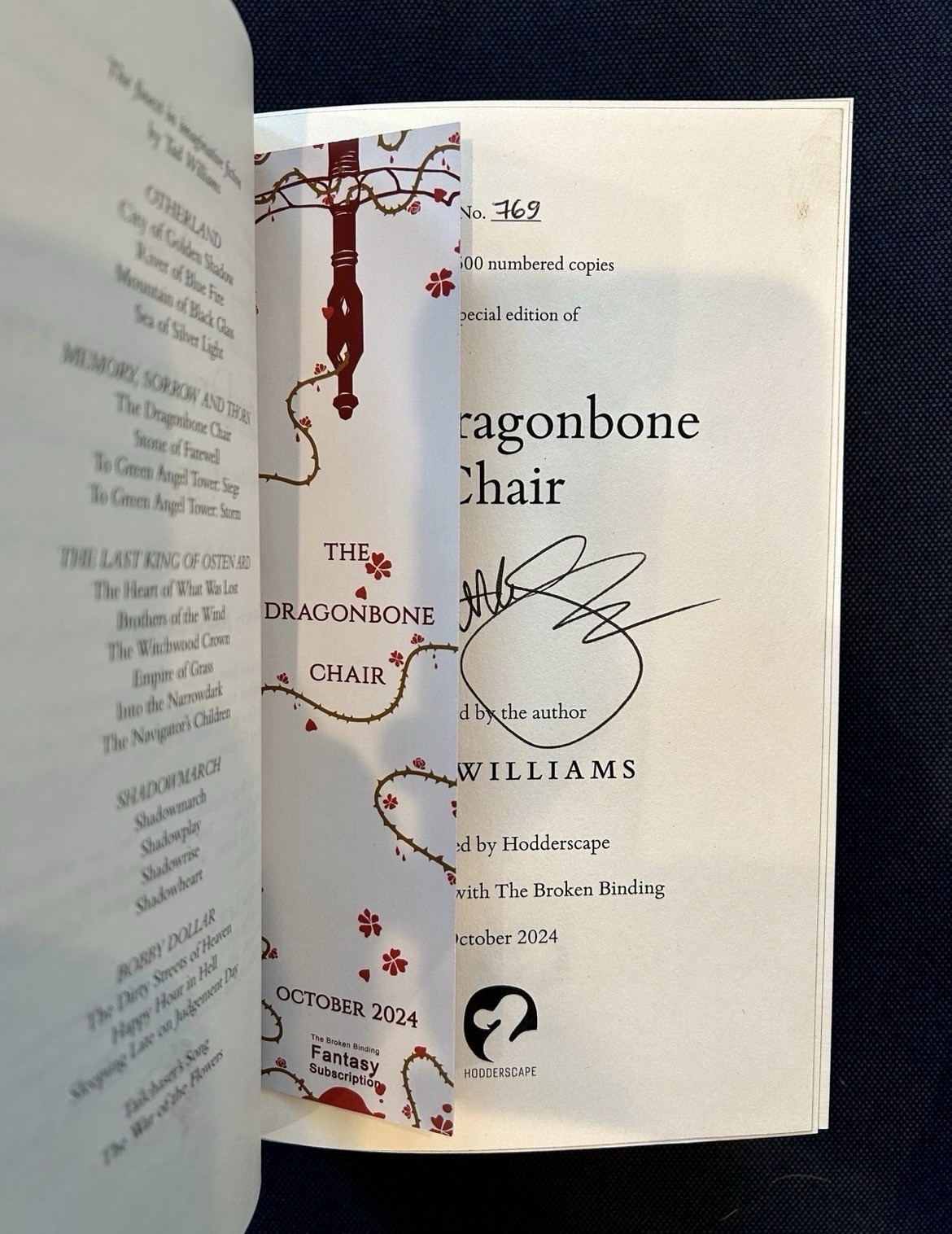 Broken Binding Dragonbone Chair Signed Tad Williams Memory, Sorrow, and Thorn