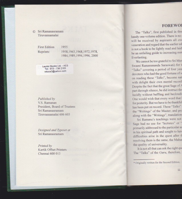 Talks With Sri Ramana Maharshi 3-in-1 by Ramana Maharshi Hardcover 2000 LN