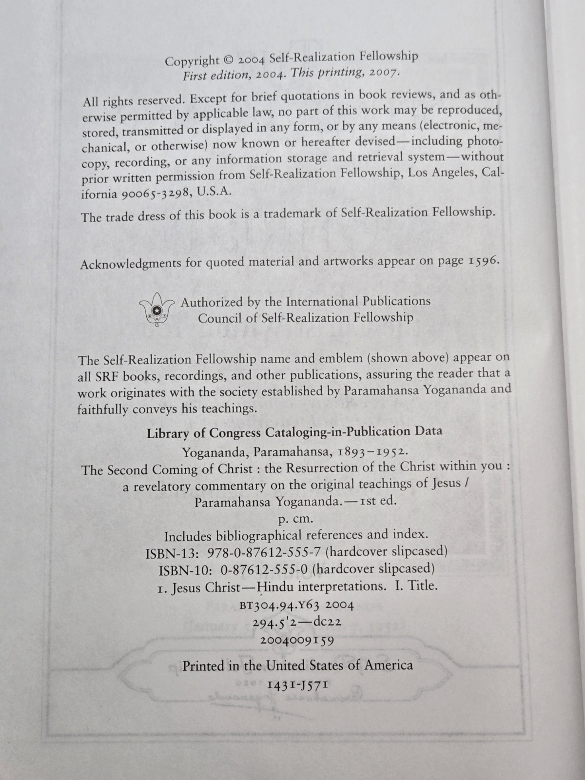 THE SECOND COMING OF CHRIST: The Resurrection of Christ Within You by Yogananda
