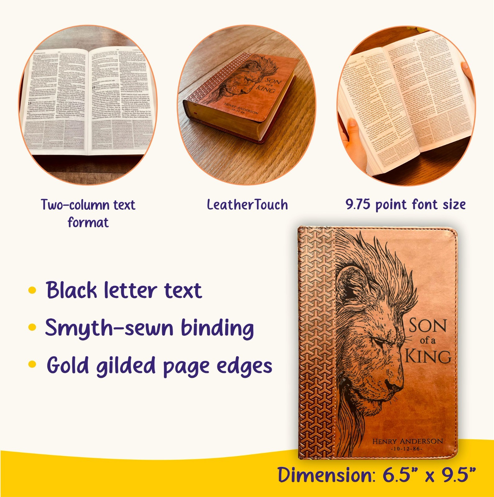 Personalized KJV Study Bible, Son of a King Lion Design, Custom Name Engraved