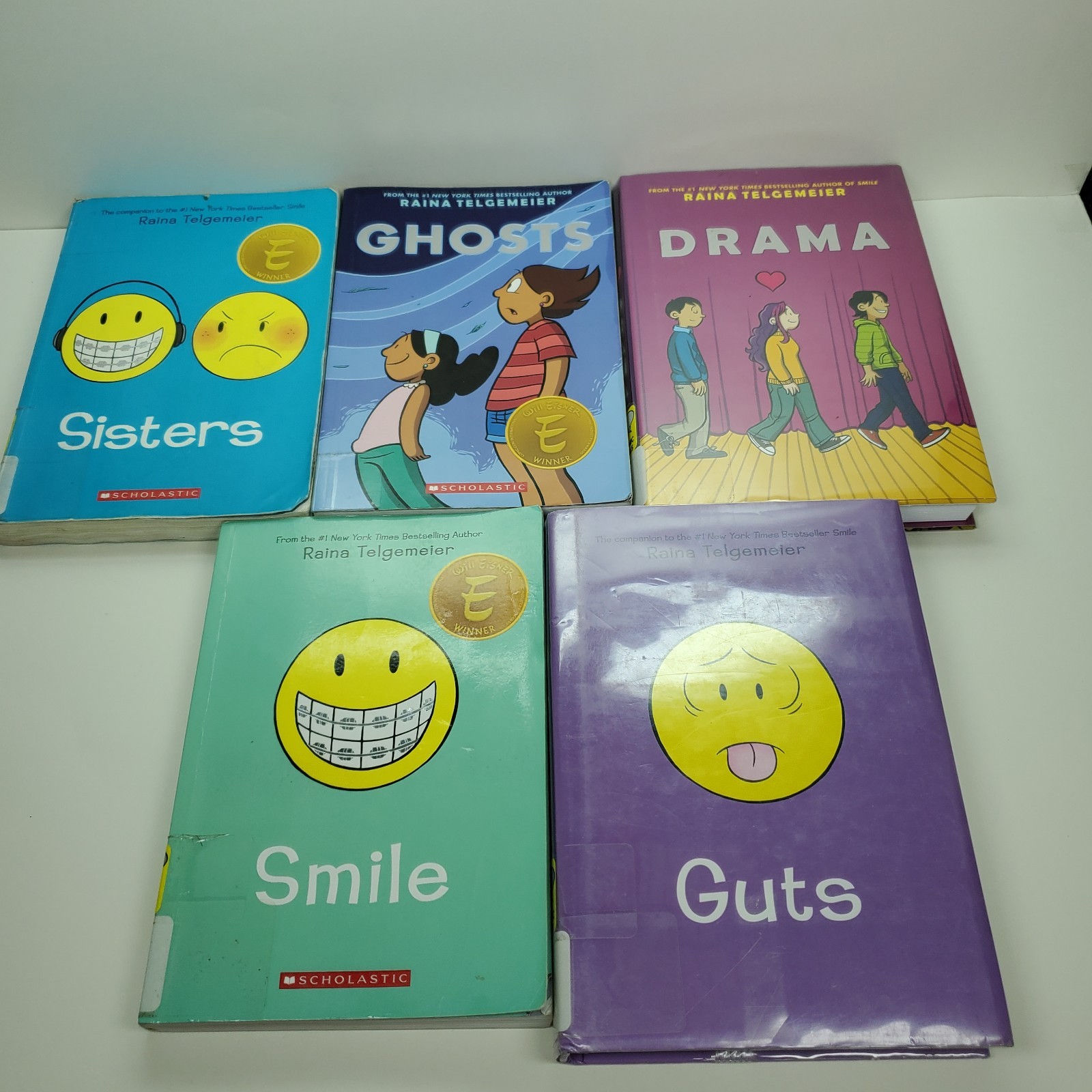 5 RAINA TELGEMEIER Graphic Novels ~ GUTS ~ SMILE ~ GHOSTS ~ SISTERS ~ DRAMA