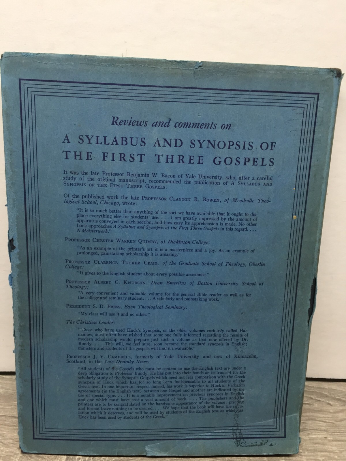 A Syllabus and Synopsis of the First Three Gospels by Walter Bundy 1932 Parallel