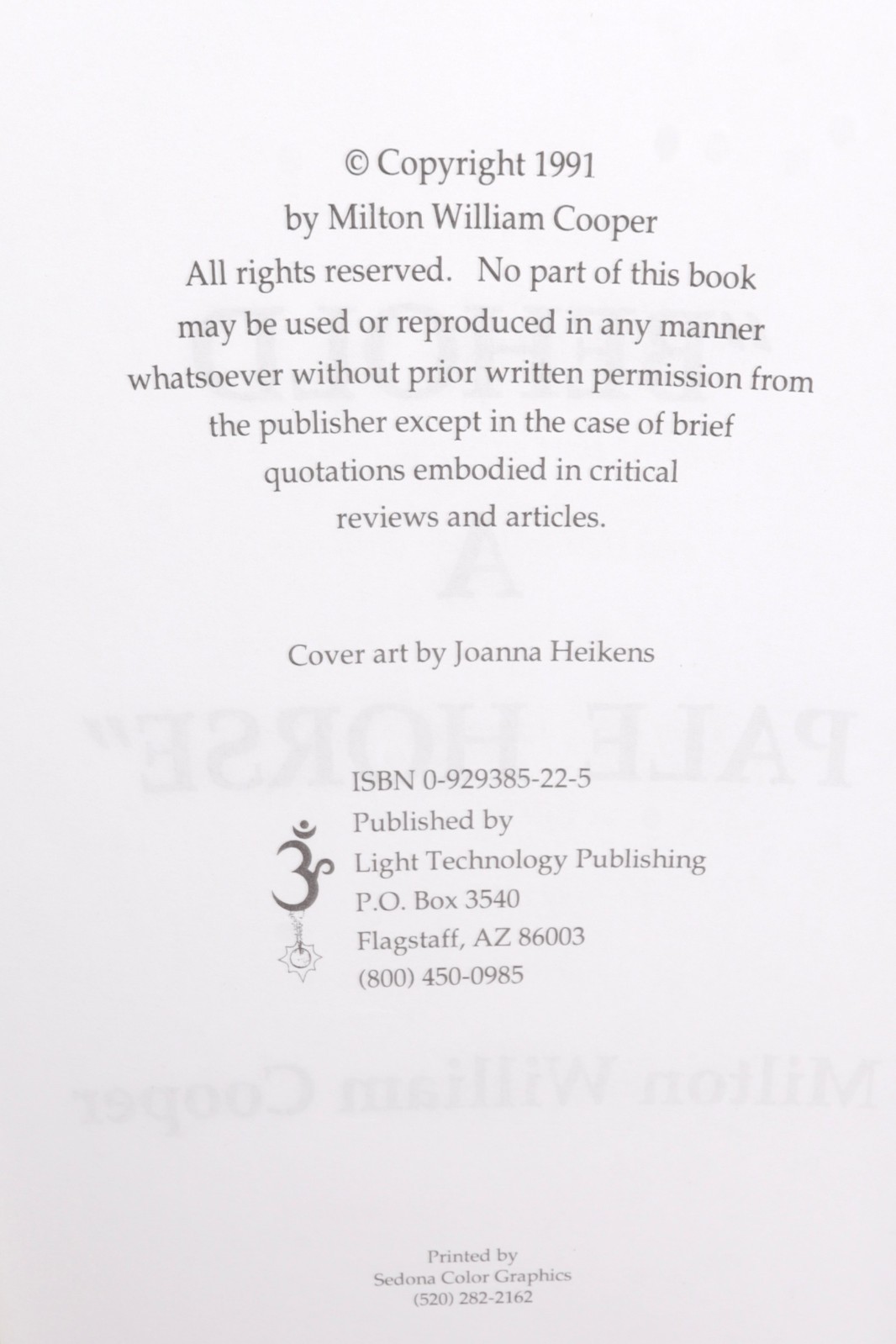 Behold a Pale Horse Milton William Cooper 1991 1st Ed TPB CFR Foldout