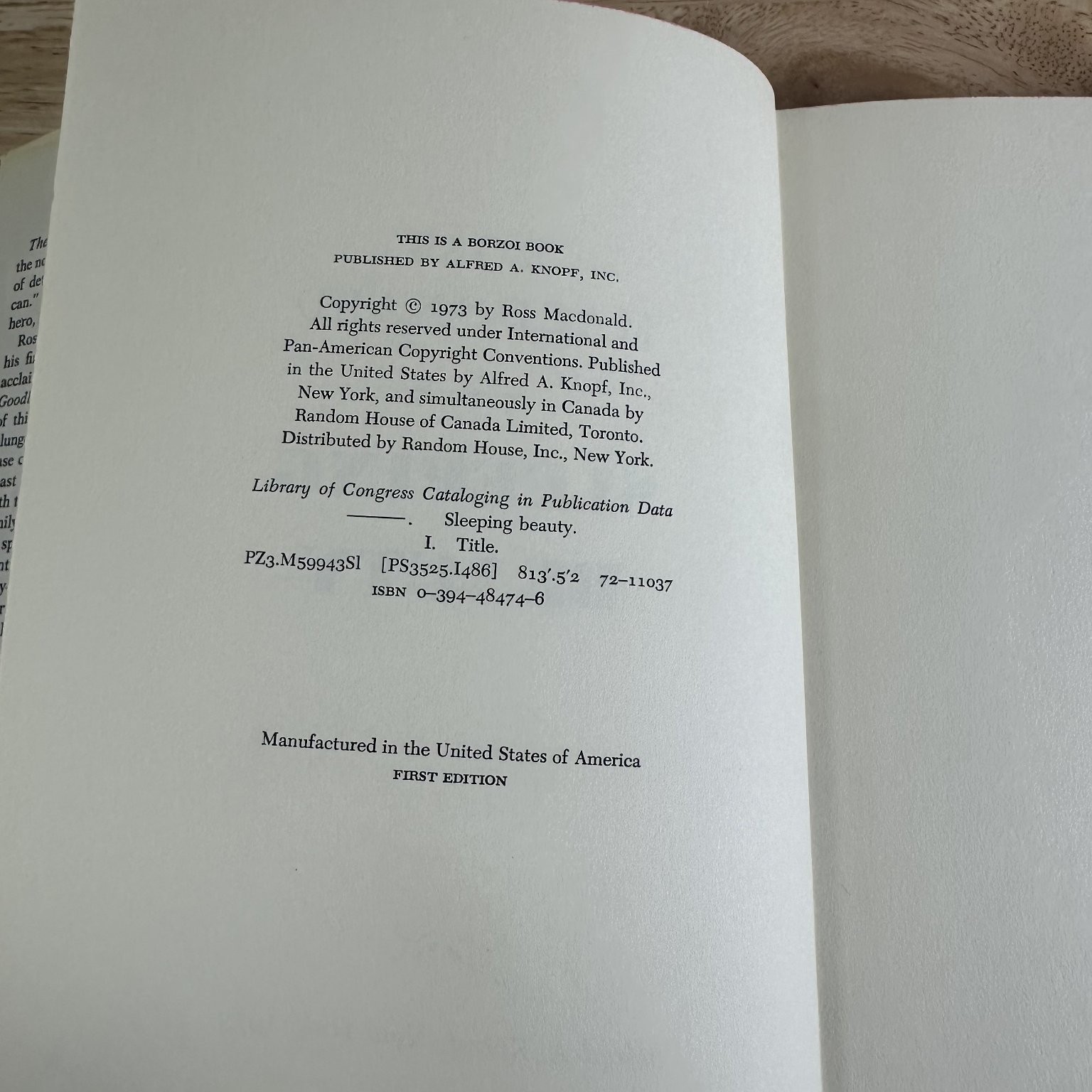 Sleeping Beauty Ross Macdonald 1973 First Edition Mystery Alfred A. Knopf