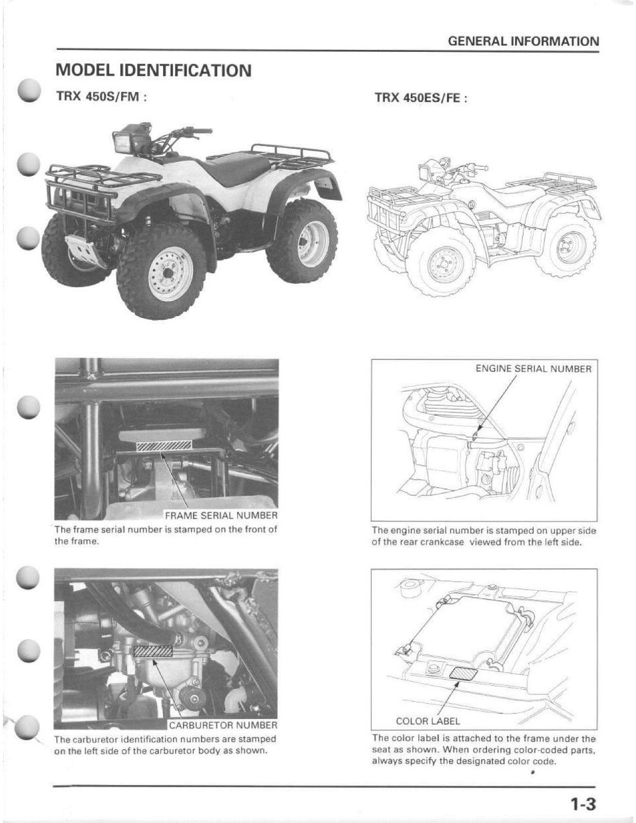 HONDA 1998-2004 TRX450S/FM TRX450ES/FE Foreman 450 Service Manual SECURED FOLDOU