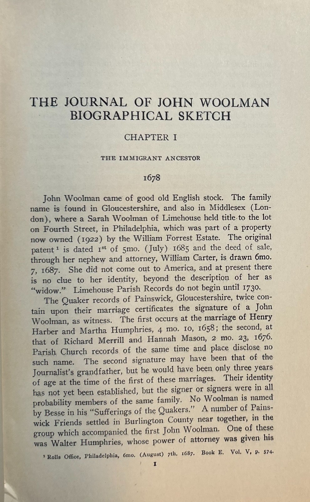 The Journal and Essays of John Woolman, Gummere, ed., 1922, HARDCOVER