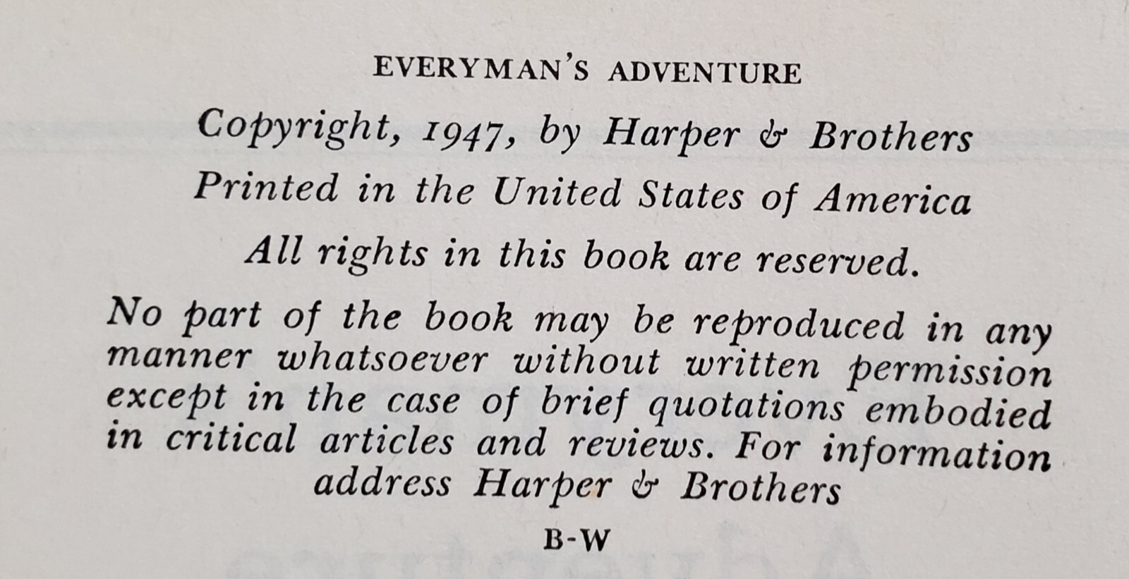Everyman’s Adventure by Merle William Boyer, 1947, HC/DJ