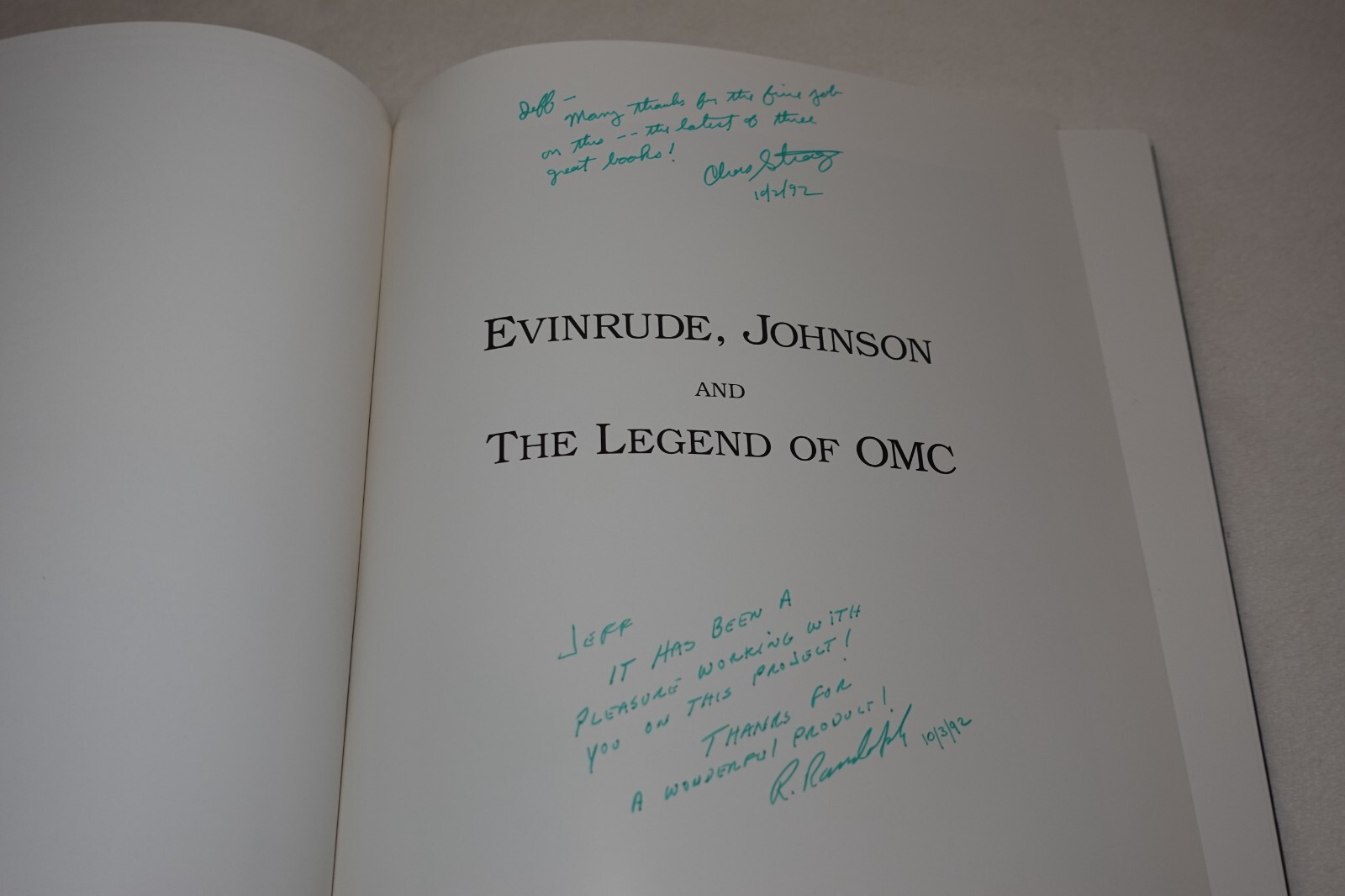 Evinrude Johnson and The Legend of OMC 1992 SIGNED Strang & Randolph Slipcase