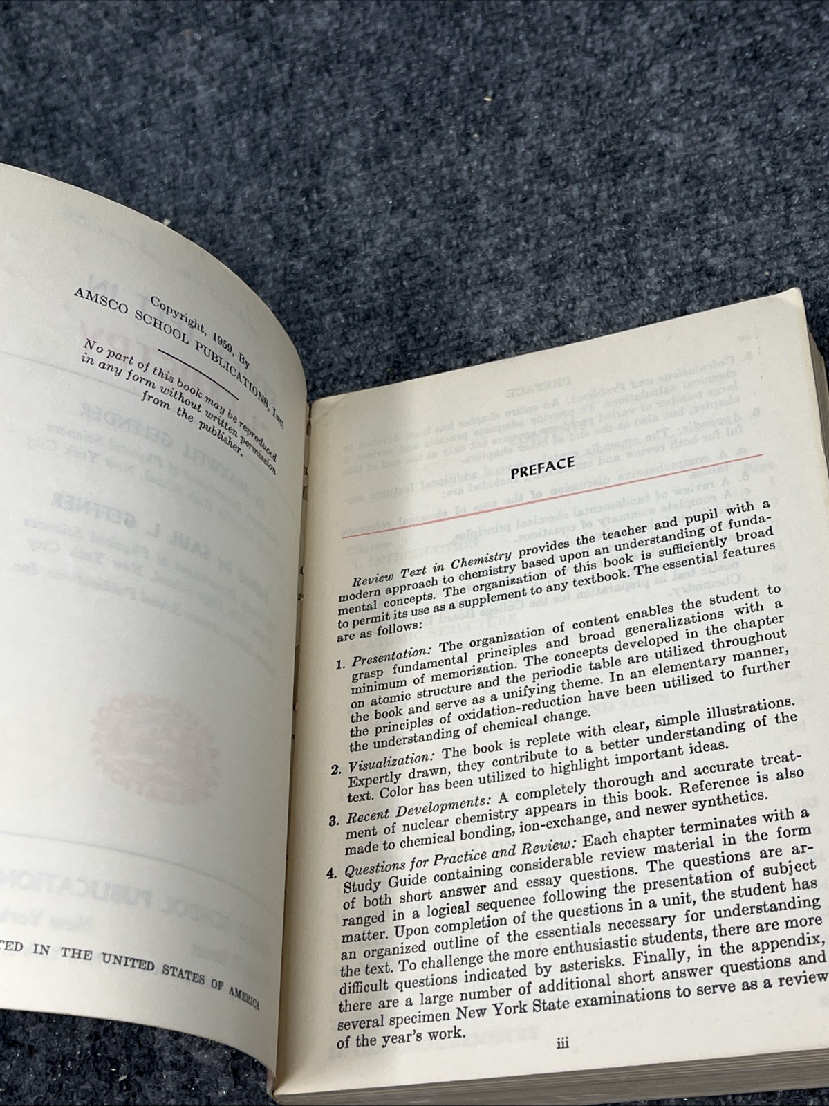 Review Text In Chemistry sc Maxwell Gelender 1959 Amsco School Publication