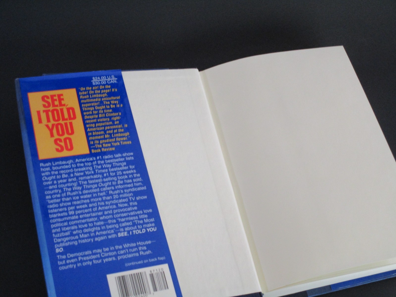 See, I Told You So by Rush Limbaugh. Signed 1st/1st. 1993 Pocket Books. HCDJ.