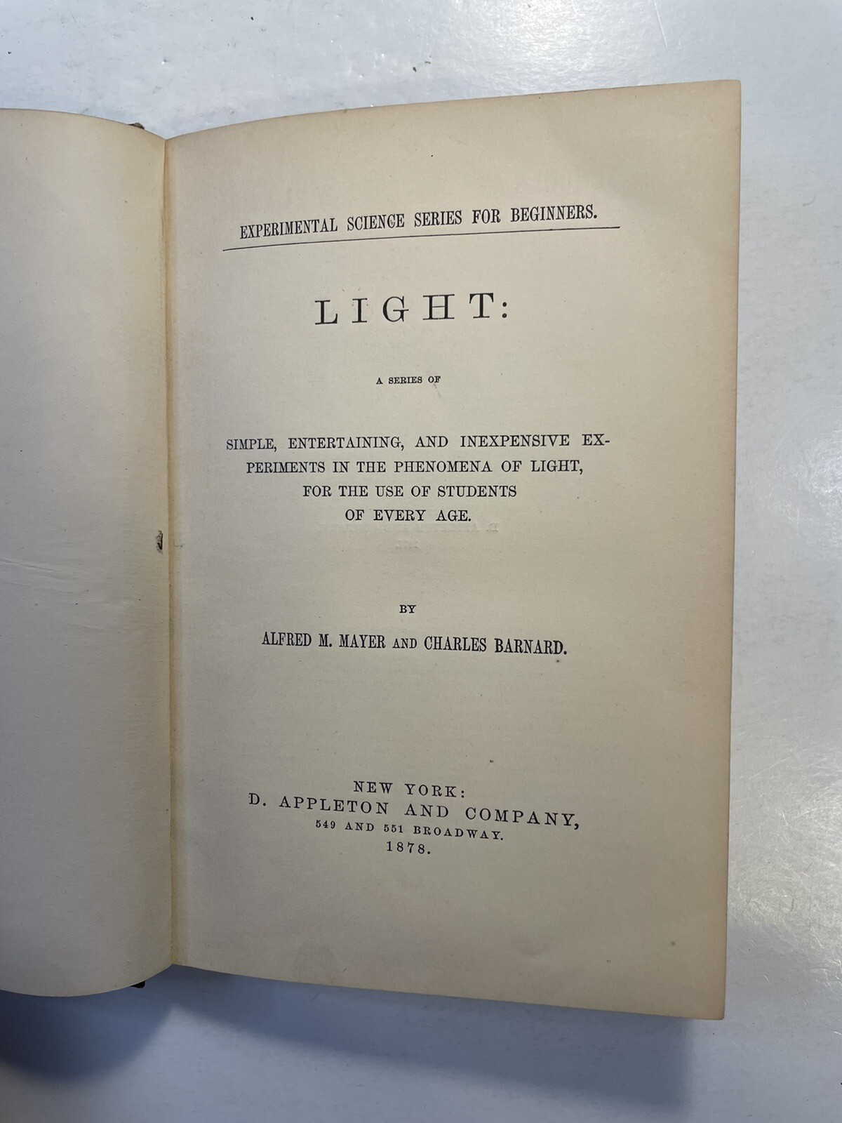 Light Mayer and Barnard D. Appleton and Company 1878 First Edition? Education
