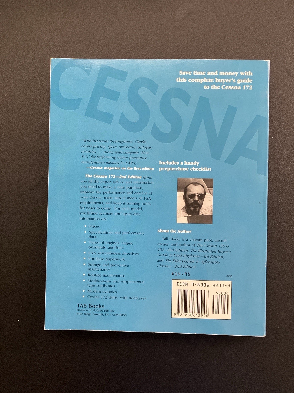 Cessna 172 Bill Clarke 1993 2nd Edition 1st Printing Aviation Airplane Reference