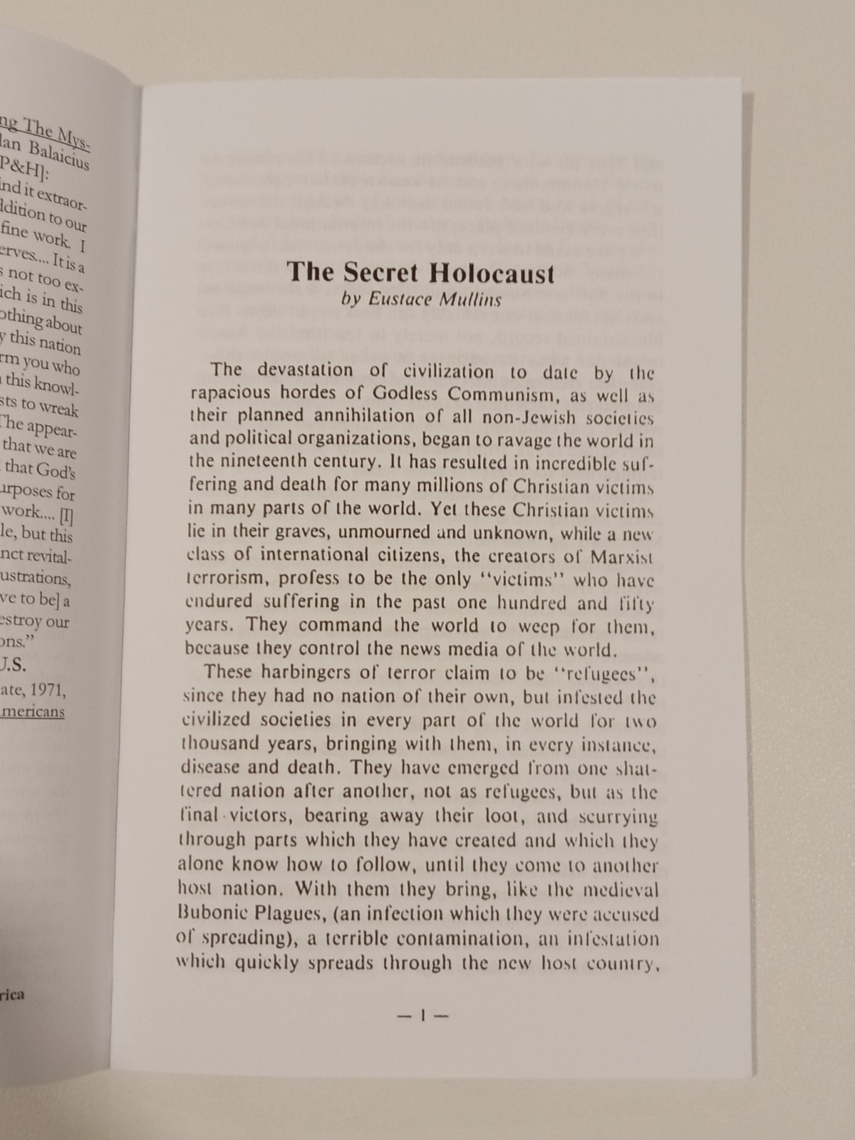 Secret Holocaust by Eustace Mullins SB