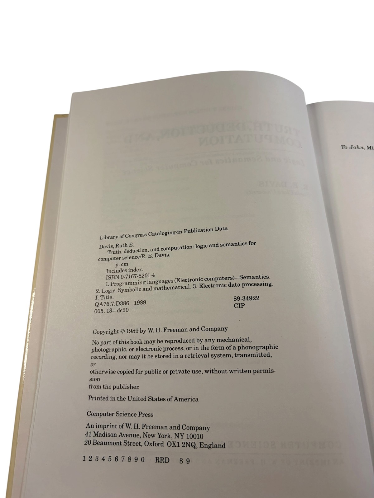 Truth, Deduction, Computation Ruth E. Davis 1989 Logic Computer Science Press
