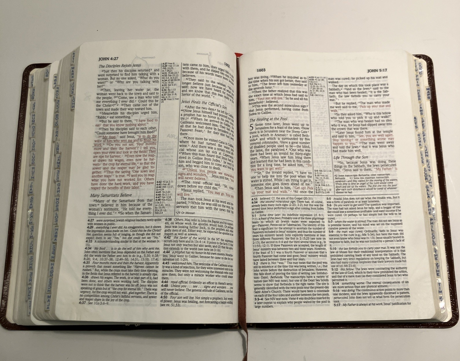 VTG NIV Study Bible Red Letter Zondervan 1985 Bonded Leather Meticulously Tabbed