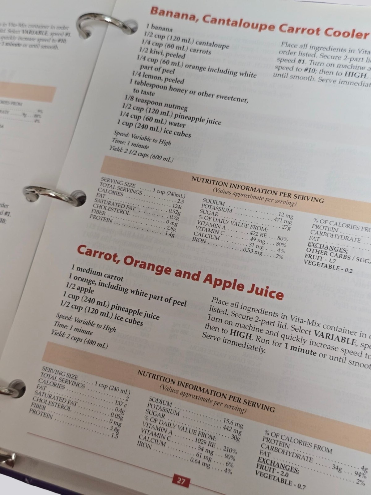 Whole Food Recipes By Vita-Mix Binder With Tabs And Owners Manual