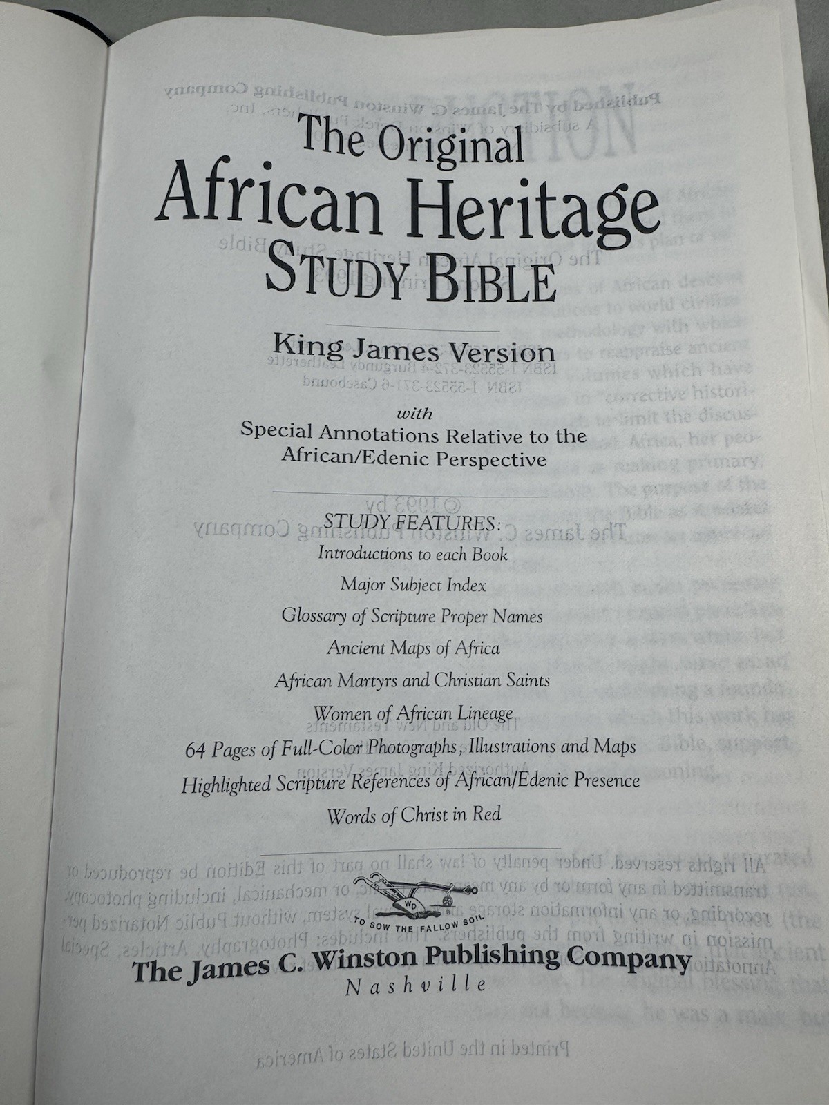 Original African Heritage Study Bible KJV Black Leatherette 1993 Winston