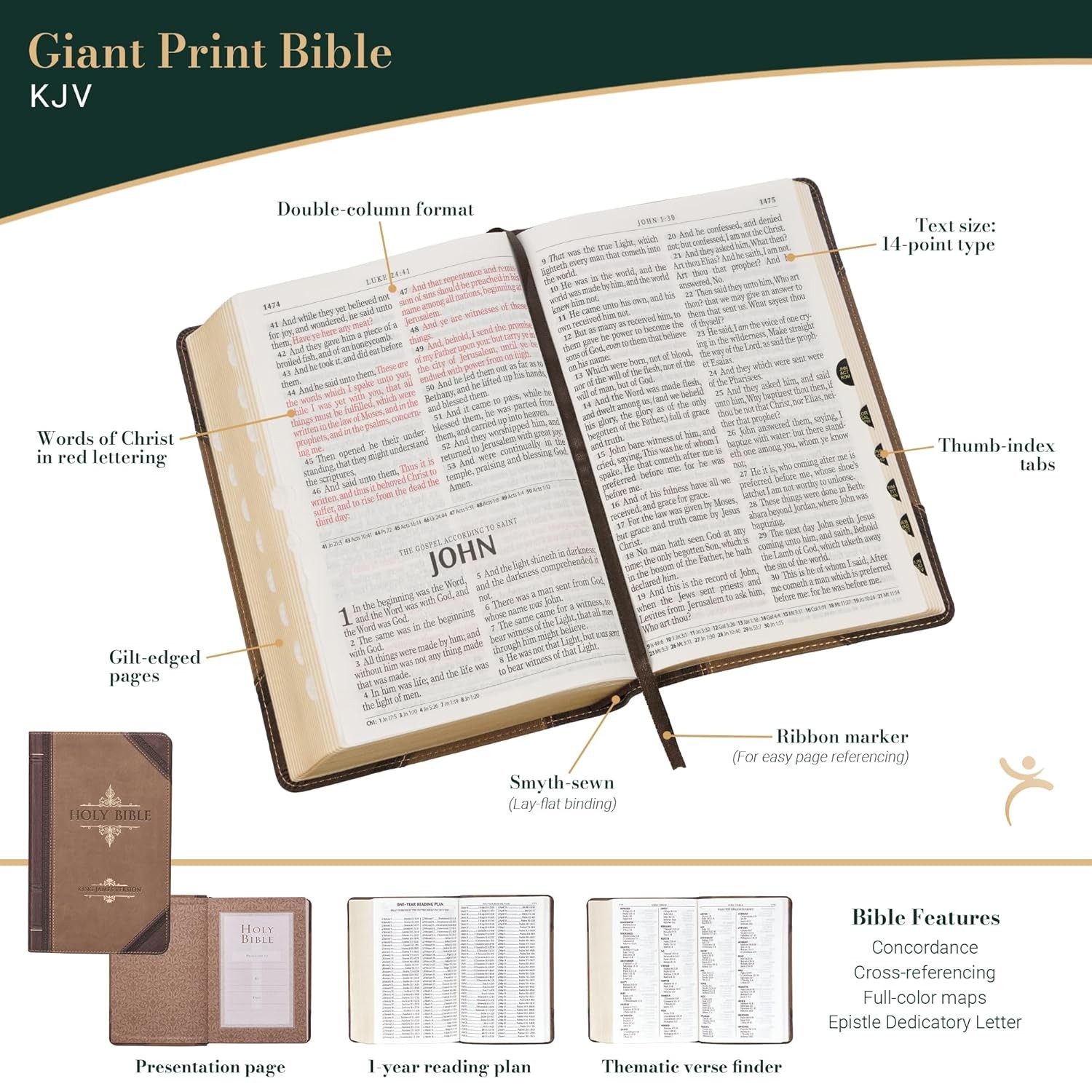 KJV Holy Bible, Giant Print Standard Size Faux Leather Red Letter Edition – Thum