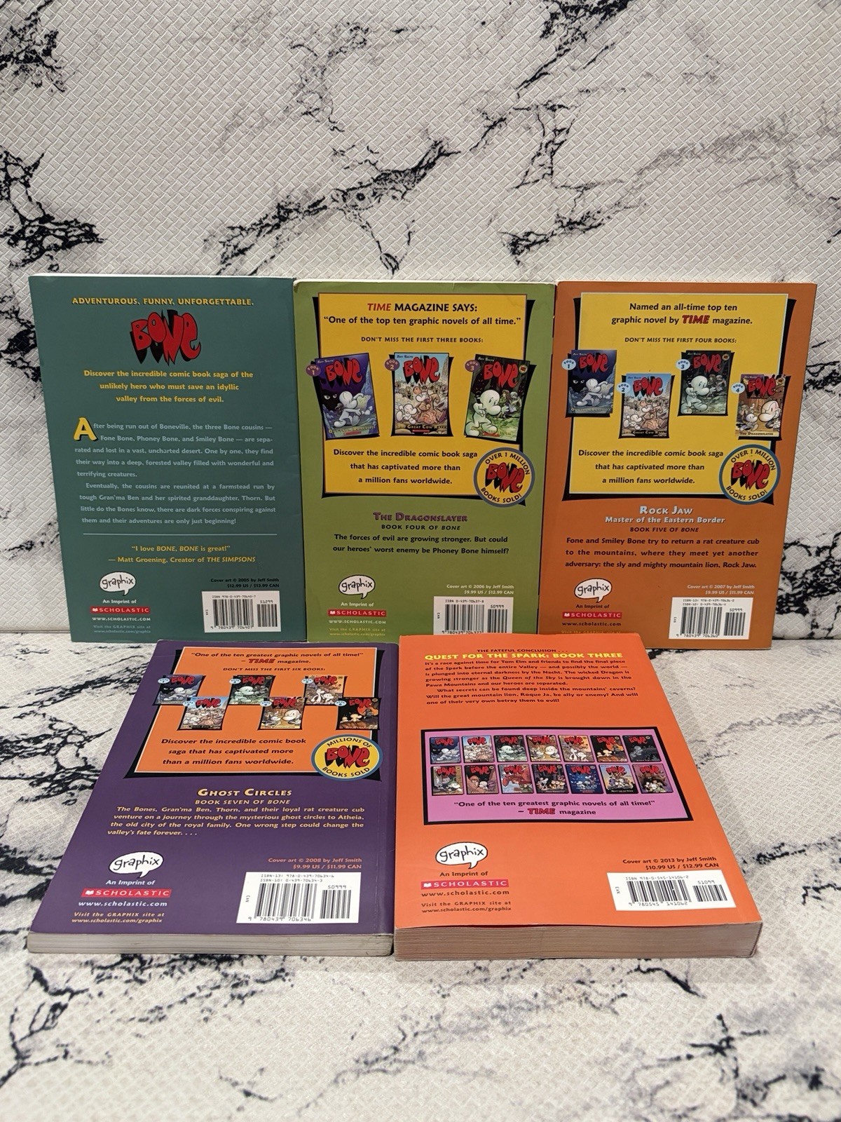 Bone Jeff Smith Lot Of 5 Graphic Novels 1,4,5,7, Quest #3 Scholastic Books