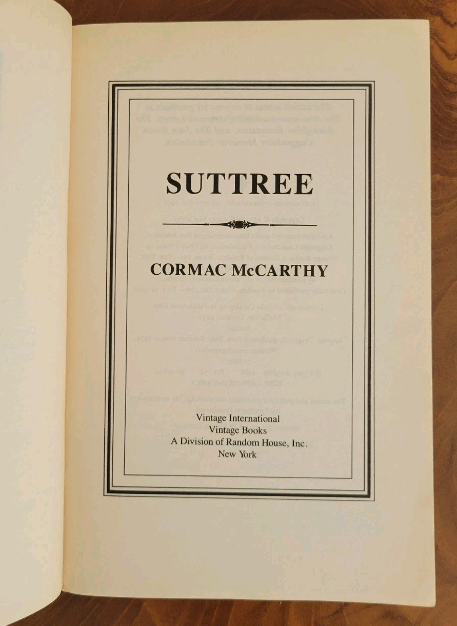 Suttree by Cormac McCarthy First Vintage International Edition Paperback