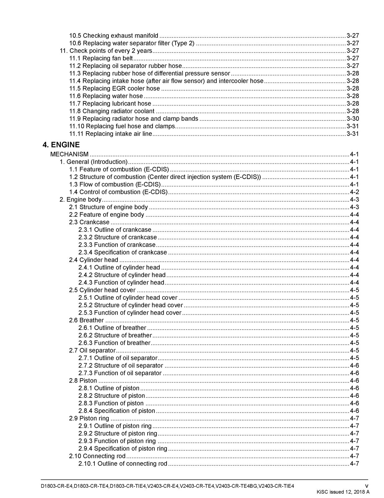 KUBOTA D1803-CR V2403-CR Diesel Engine Workshop Manual – SPIRAL BOUND – JACKET