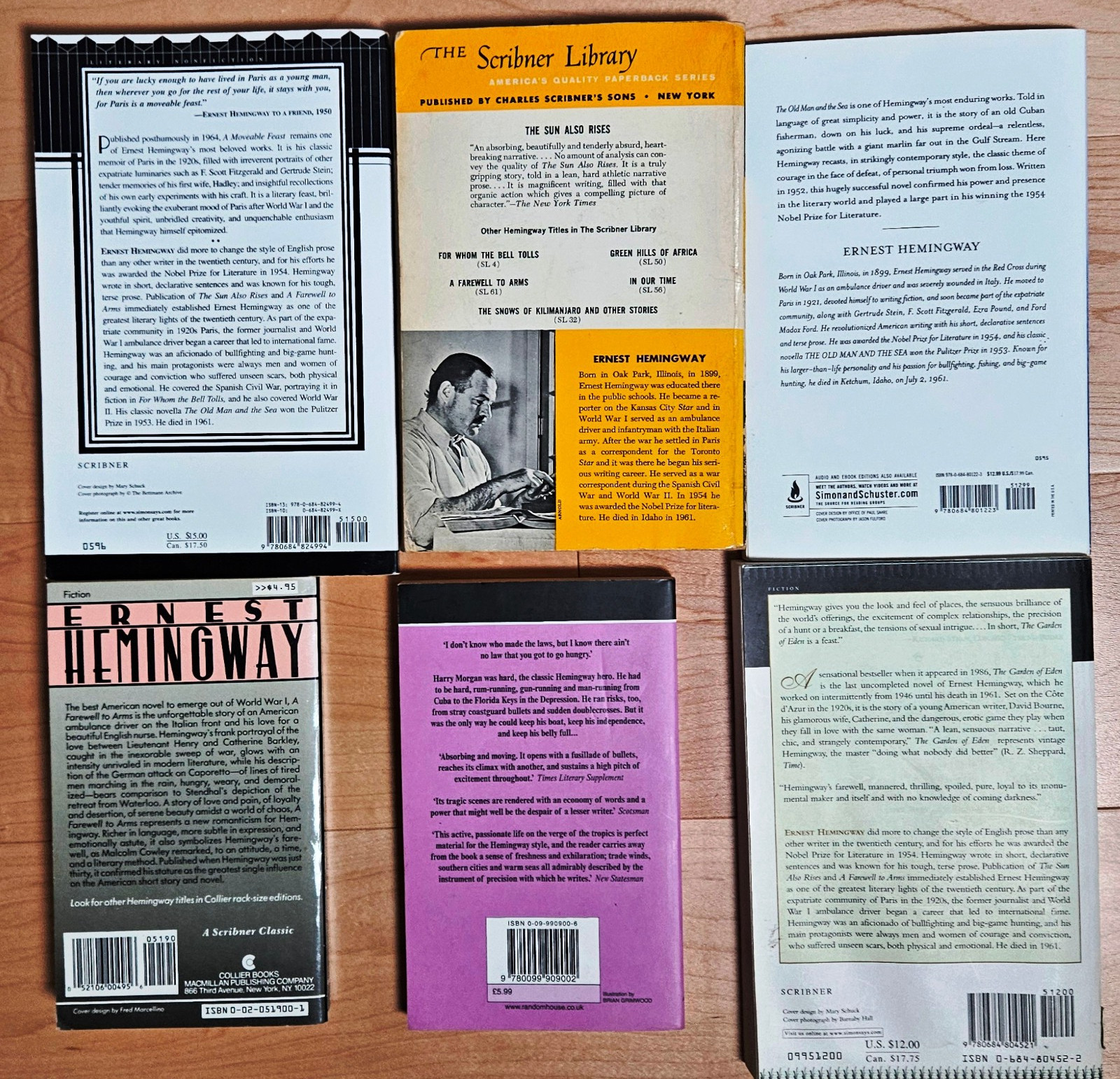 Ernest Hemingway lot of 6; The Old Man and the Sea, A Farewell to Arms & 4 more