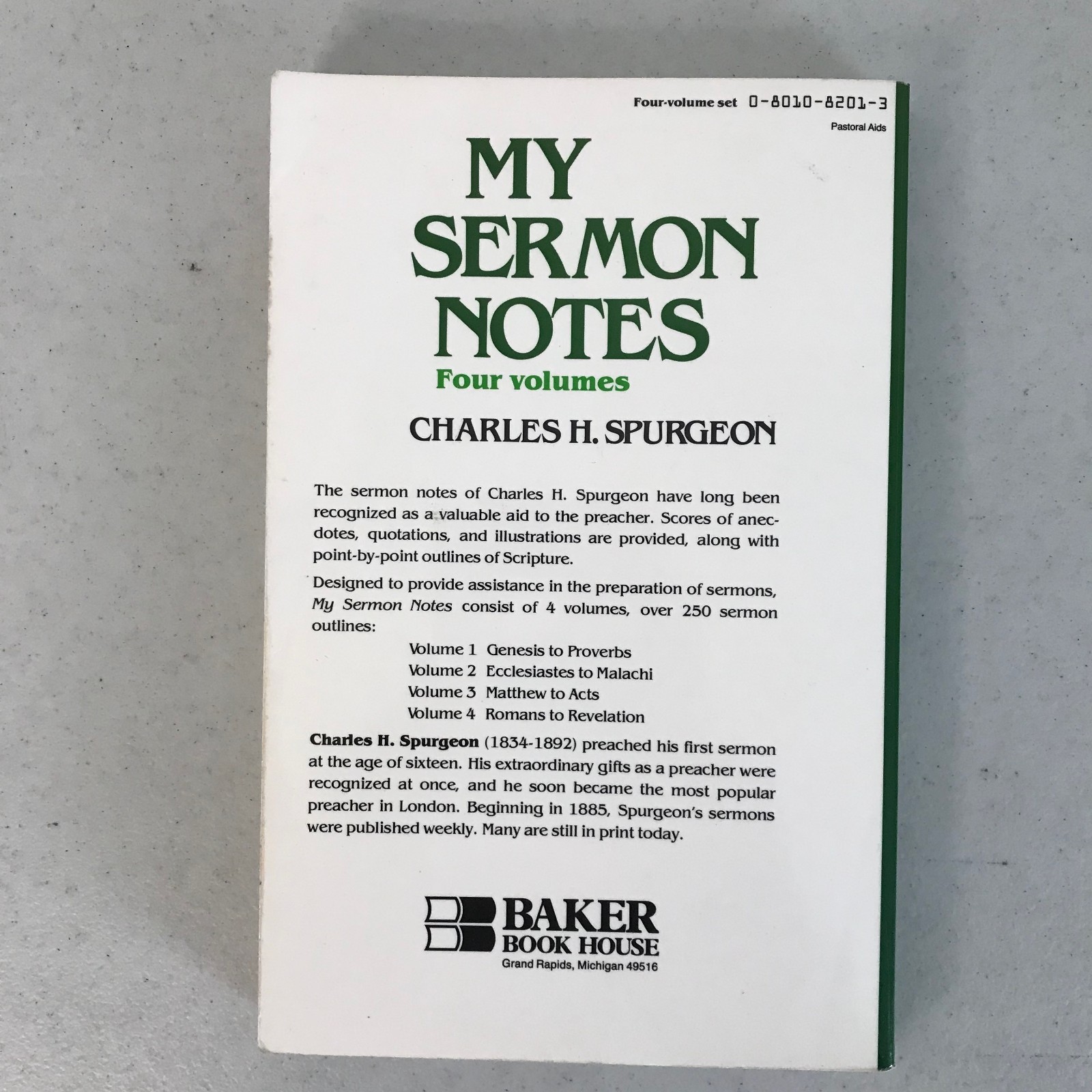 Charles Spurgeon My Sermon Notes Vol 2 & 4 Baker Book House 1991 Christian Theol