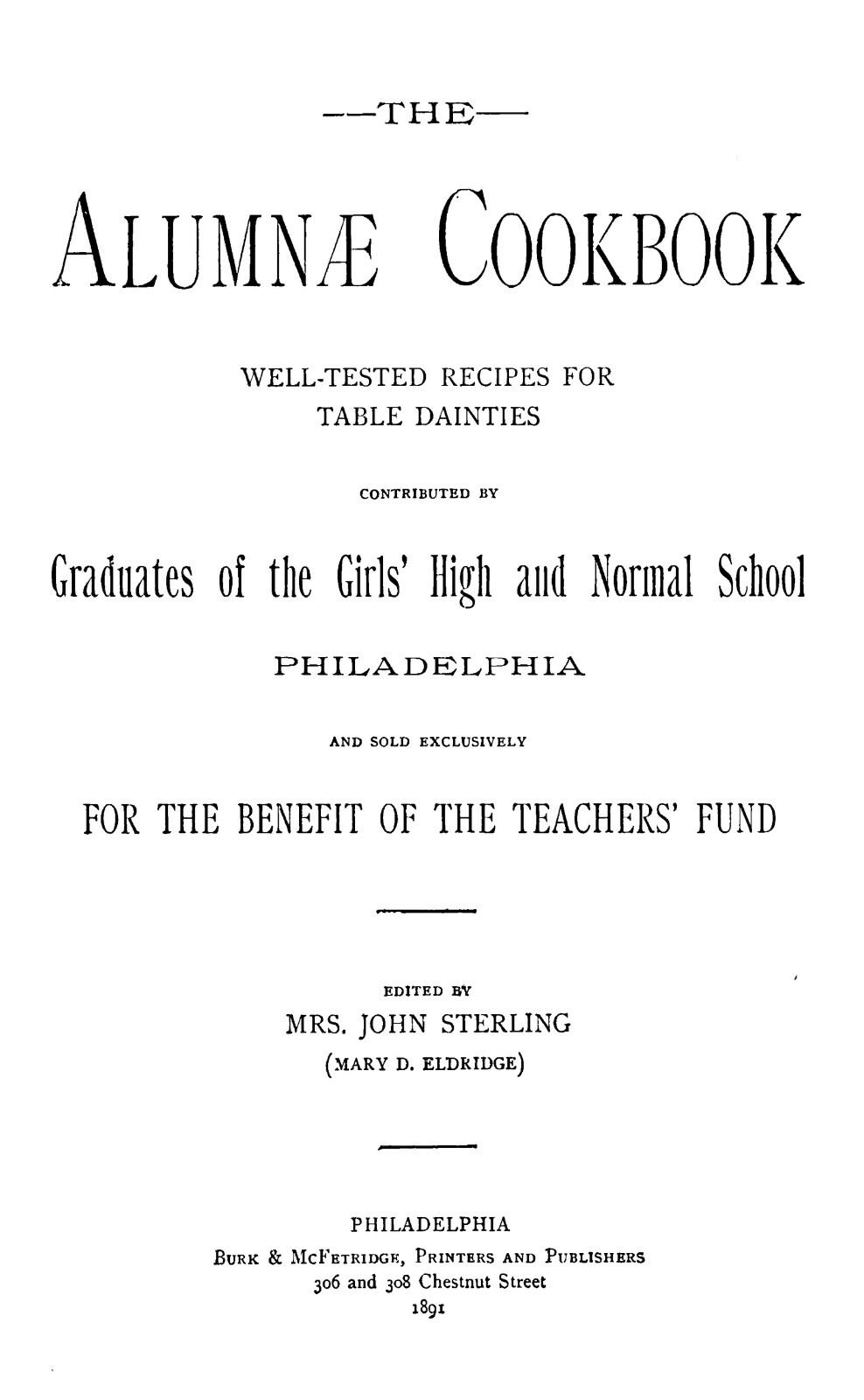 1891 The Alumnae Vintage Cookbook 84 Pages
