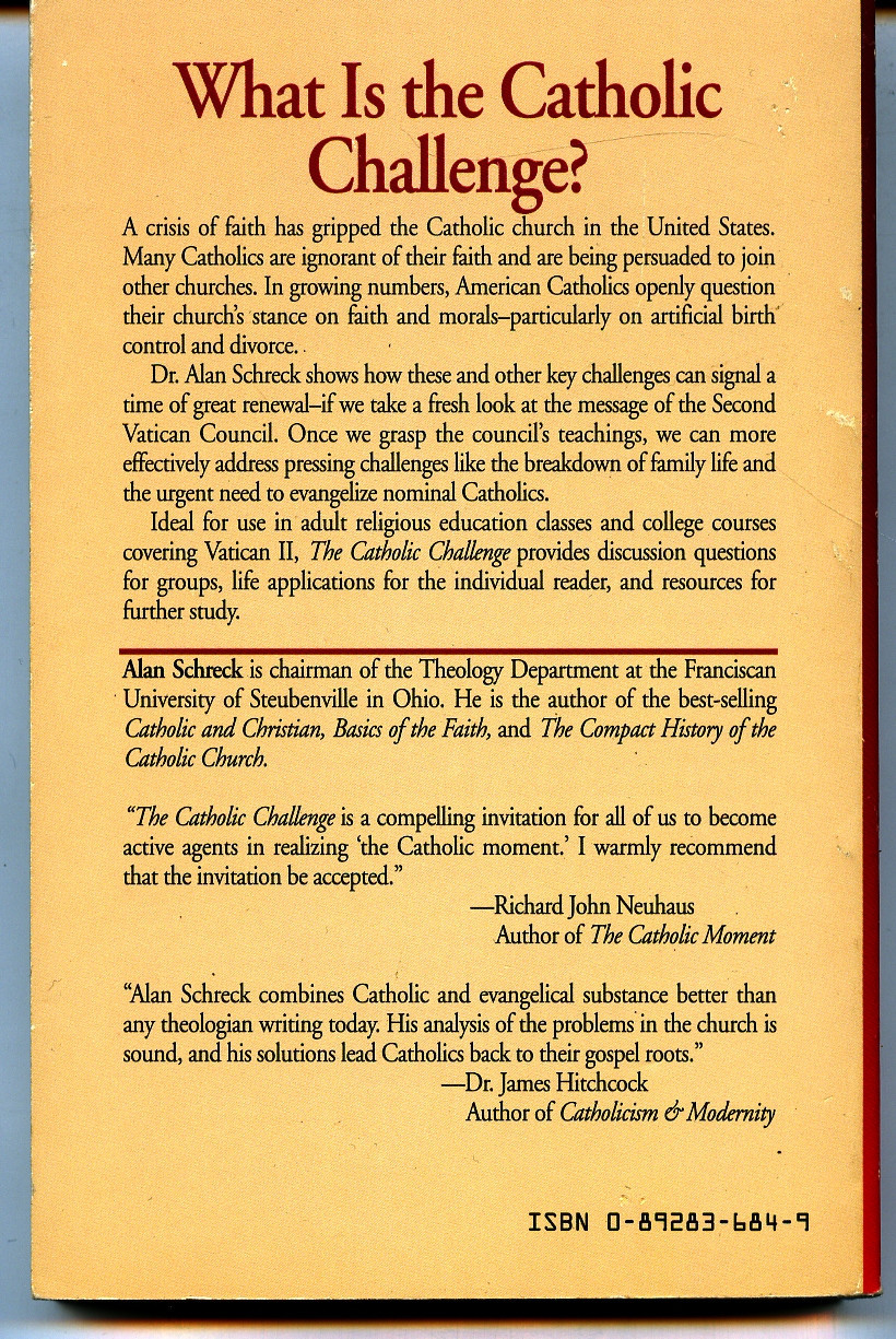 CATHOLIC CHALLENGE, VATICAN II, SCHRECK, NEW 241 PAGES 1991, NEW POSTPD or OFFER