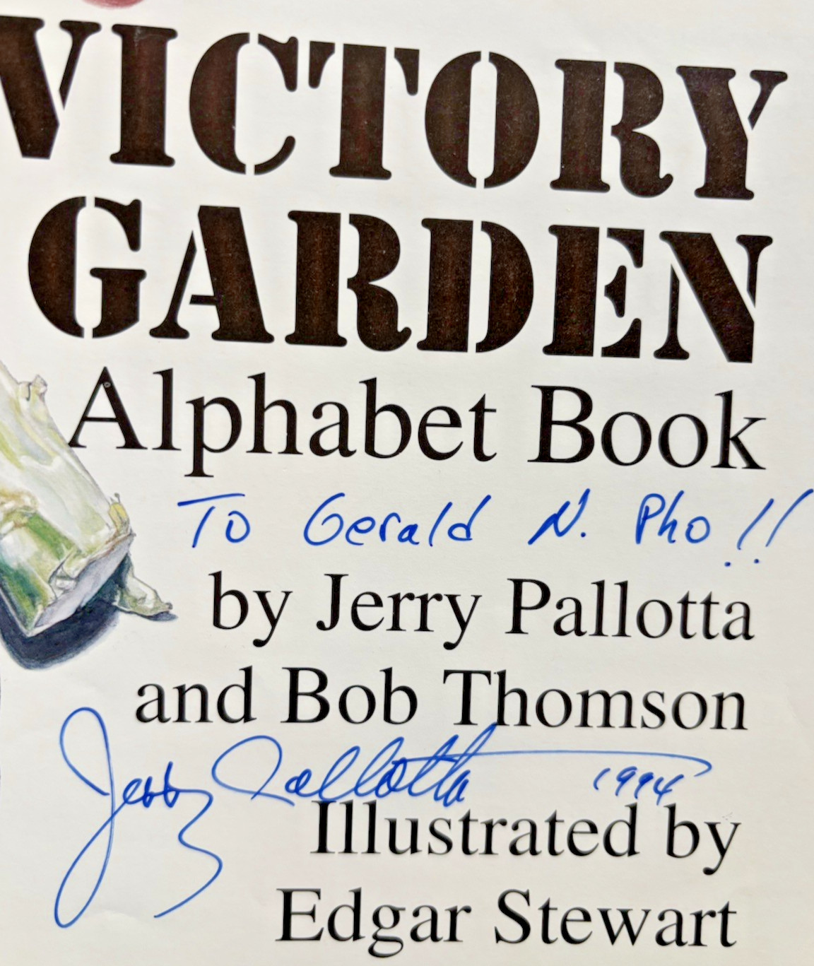 1992 The Victory Garden Alphabet PB Book By Jerry Pallotta Signed by Author