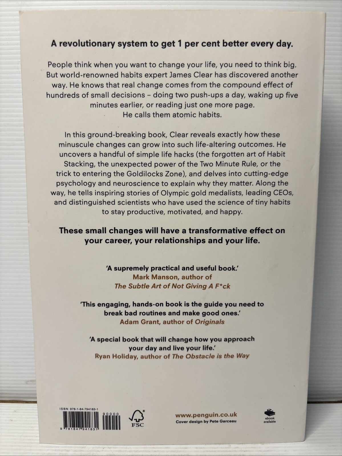 Atomic Habits: Tiny Changes Remarkable Results Self Improvement Book James Clear