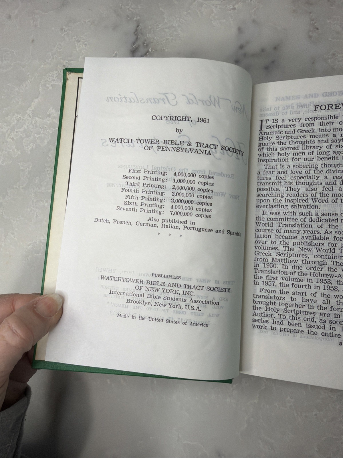 New World Translation Of The Holy Scriptures Green Watchtower Bible Vintage 1961