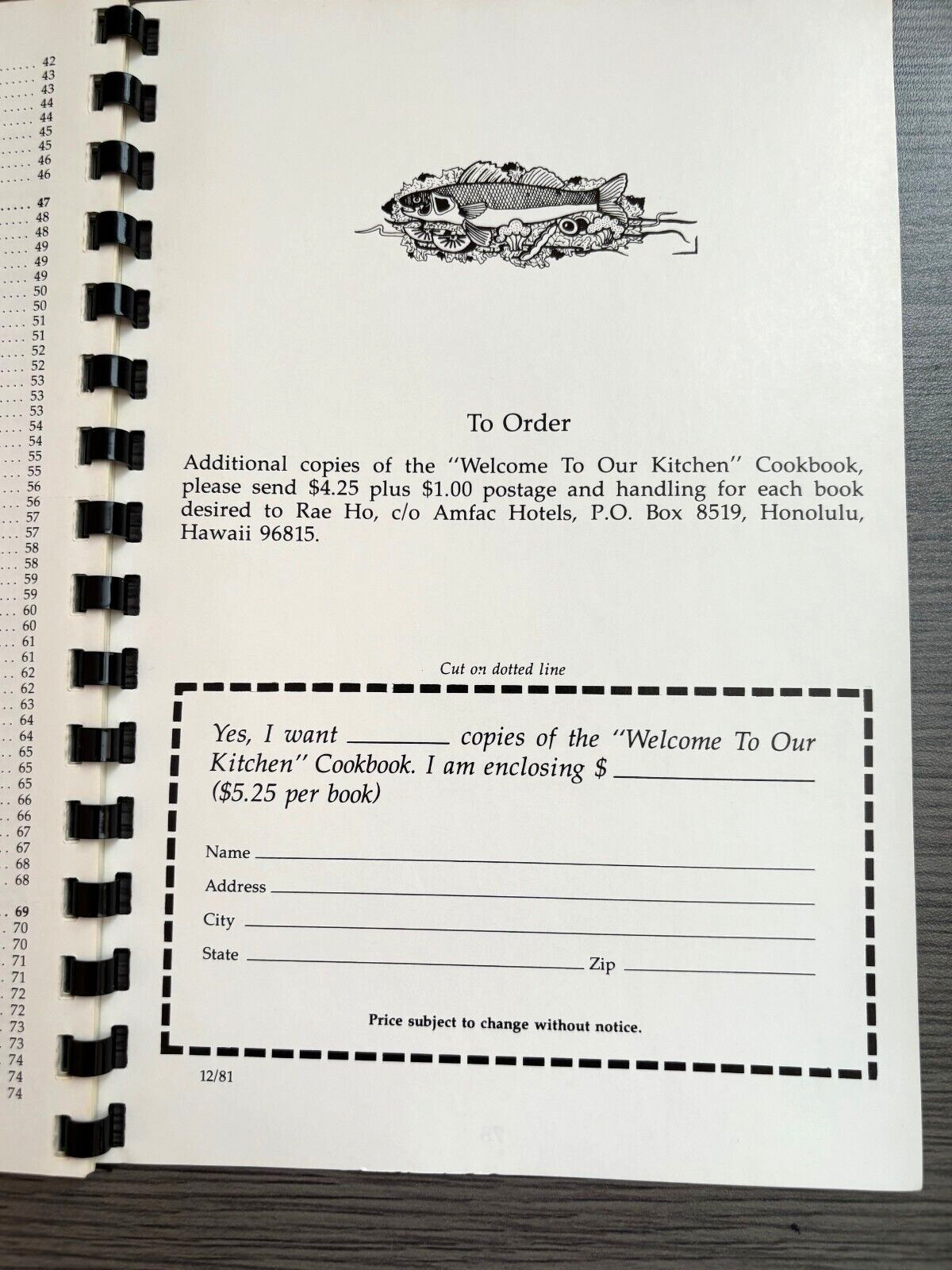 Vintage 1981 Hawaii AMCATS Cookbook WELCOME TO OUR KITCHEN Spiral Bound 76 Pages