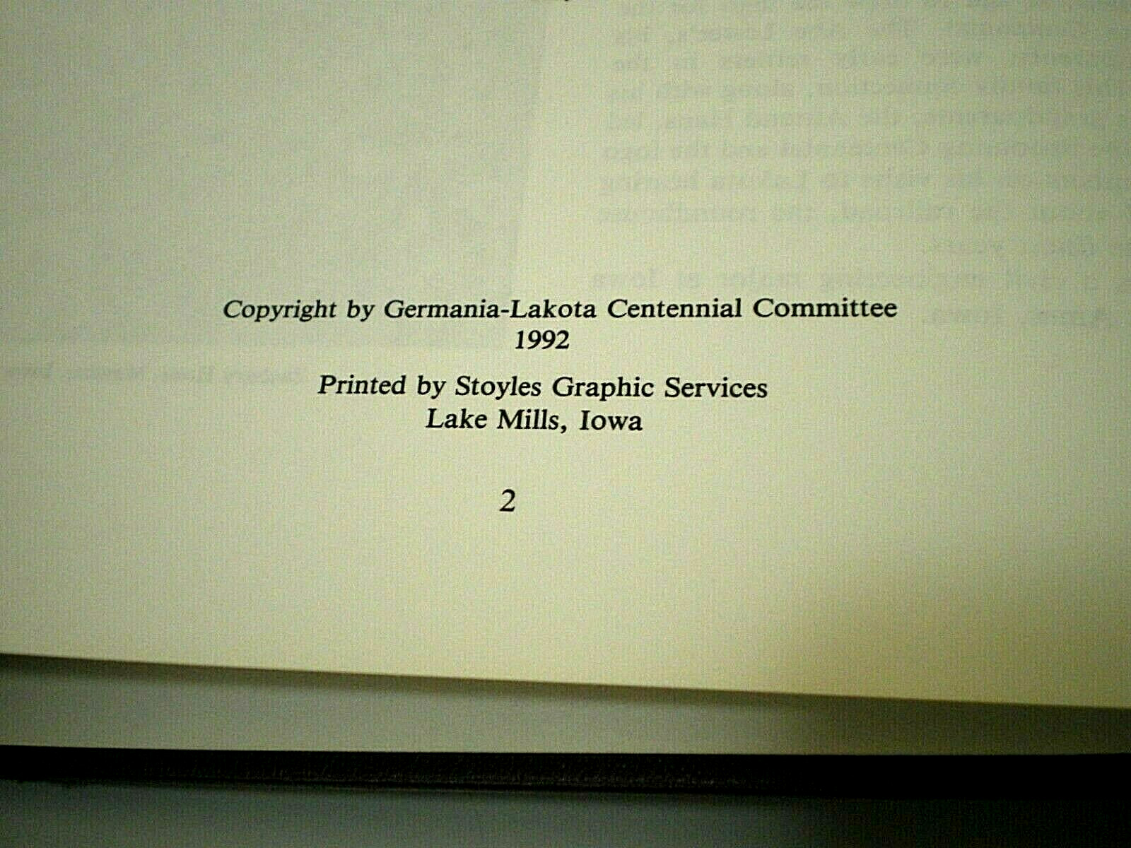 GERMANIA-LAKOTA (1982-1992 CENTENNIAL) Cossuth Iowa LIMITED EDITION History Book