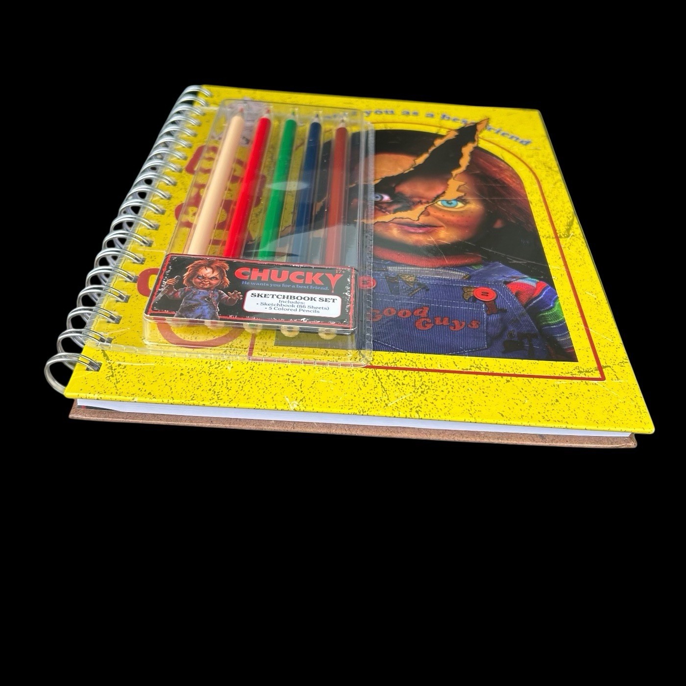 Chucky Sketchbook Set With 5 Color Pencils Horror Halloween Spiral Bound New