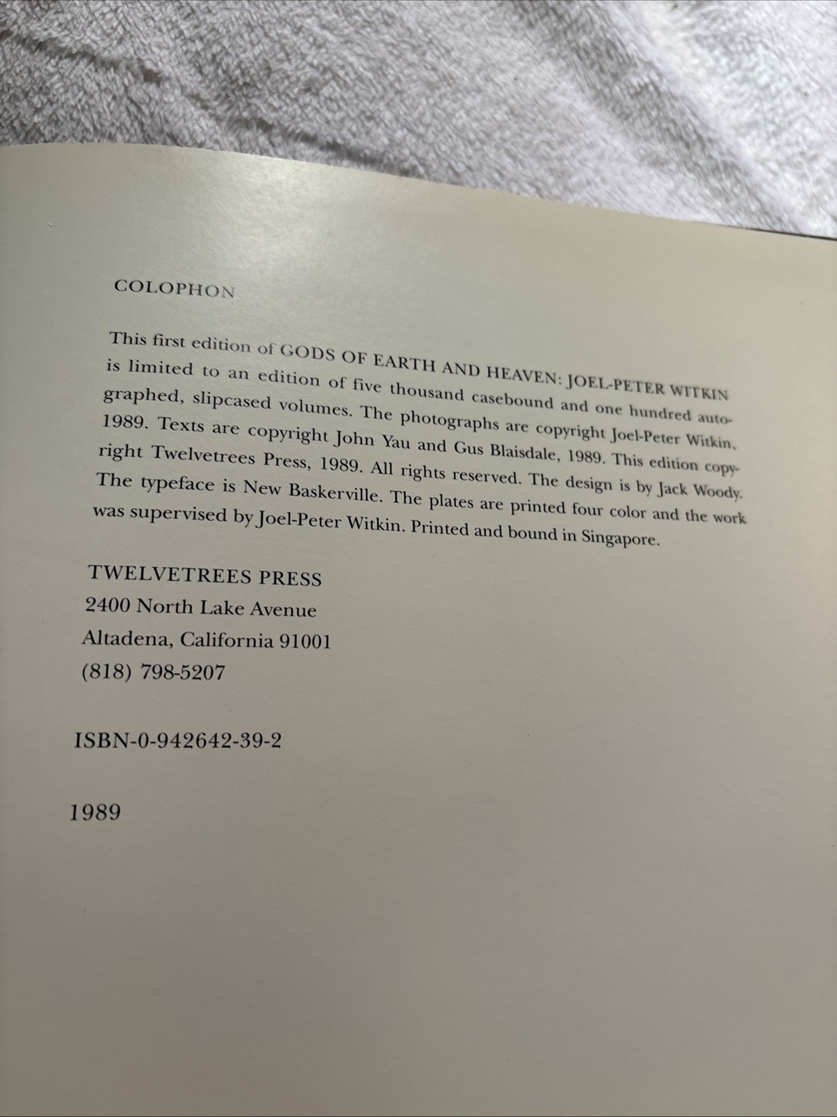 Joel~Peter Witkin Gods Of Earth & Heaven Cloth Bound Book HC 1st Ed 1989 Signed