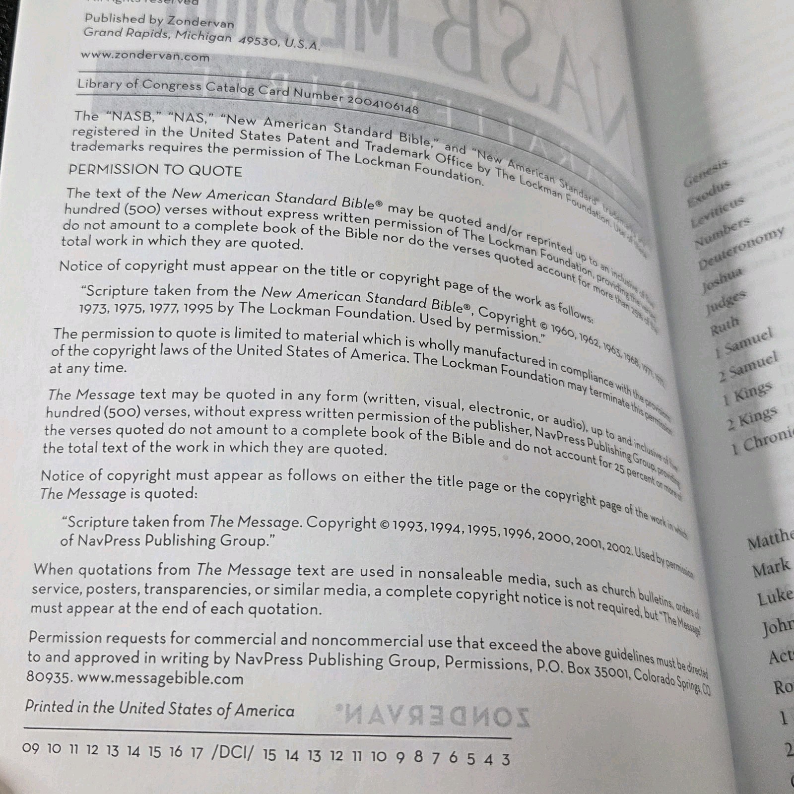 NASB / The Message Parallel Bible by Zondervan Staff 2004, Black Bonded Leather