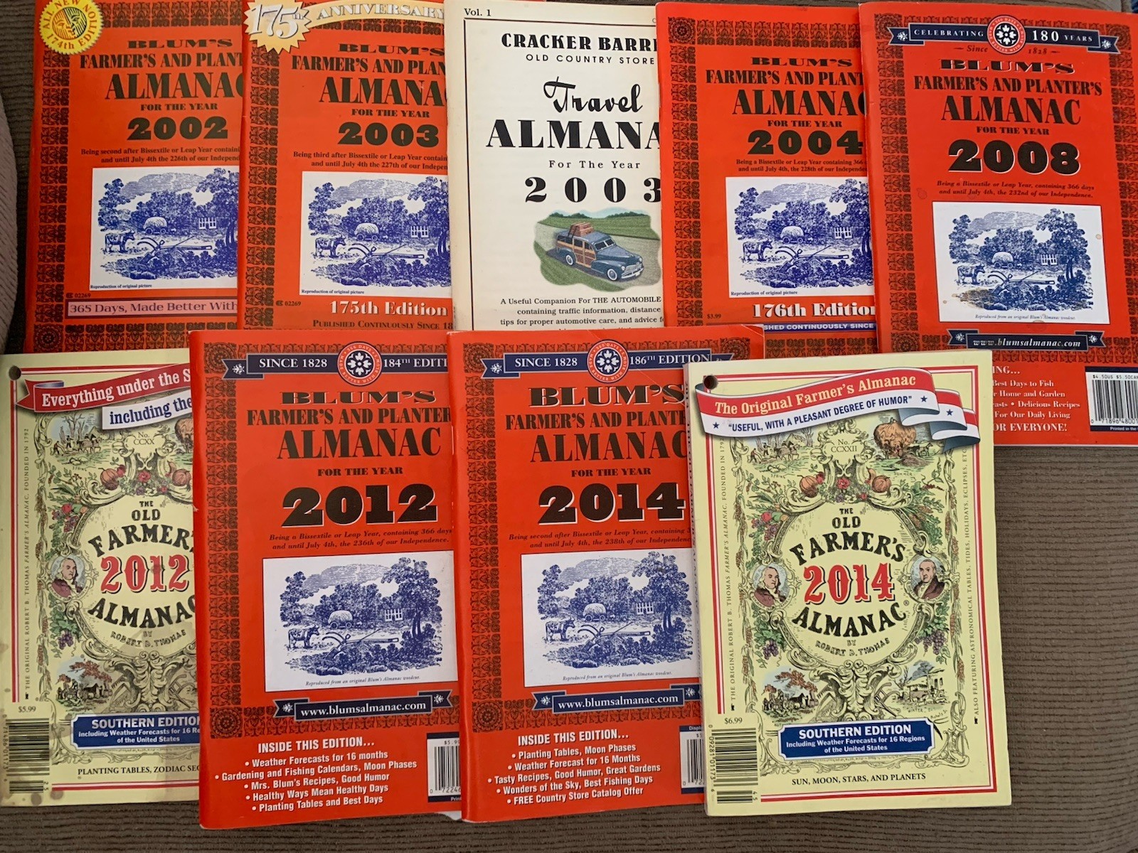 Lot of 9 Farmer’s Almanac(s) 02, 03 (2), 04, 08, 12’(2), 14’(2) VGUC +