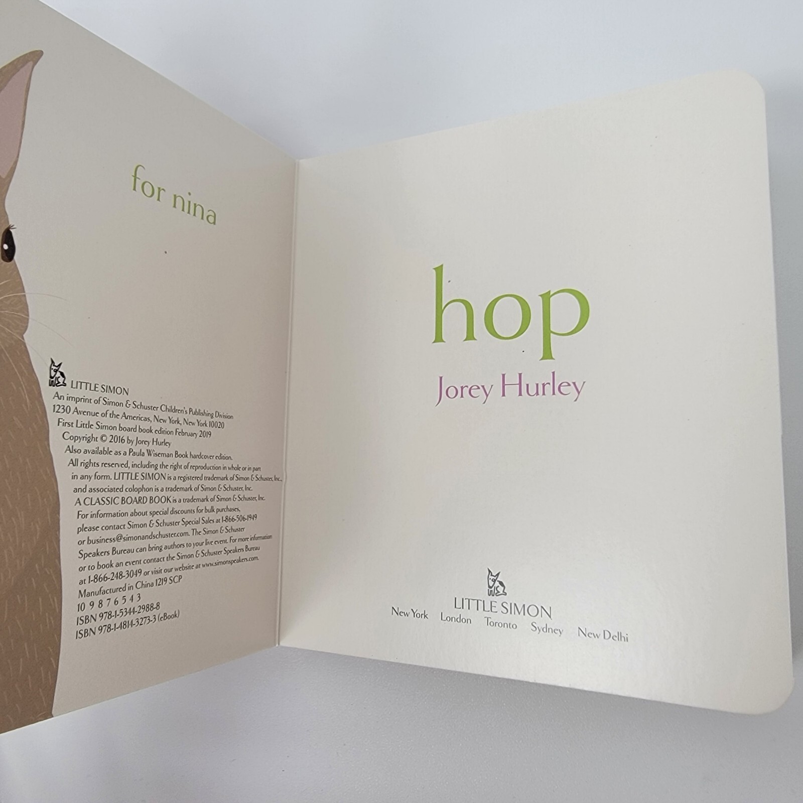 „New“ Hop, Hardcover Little Simon by Jorey Hurley. Kind book 5.5″x6″x0.75″