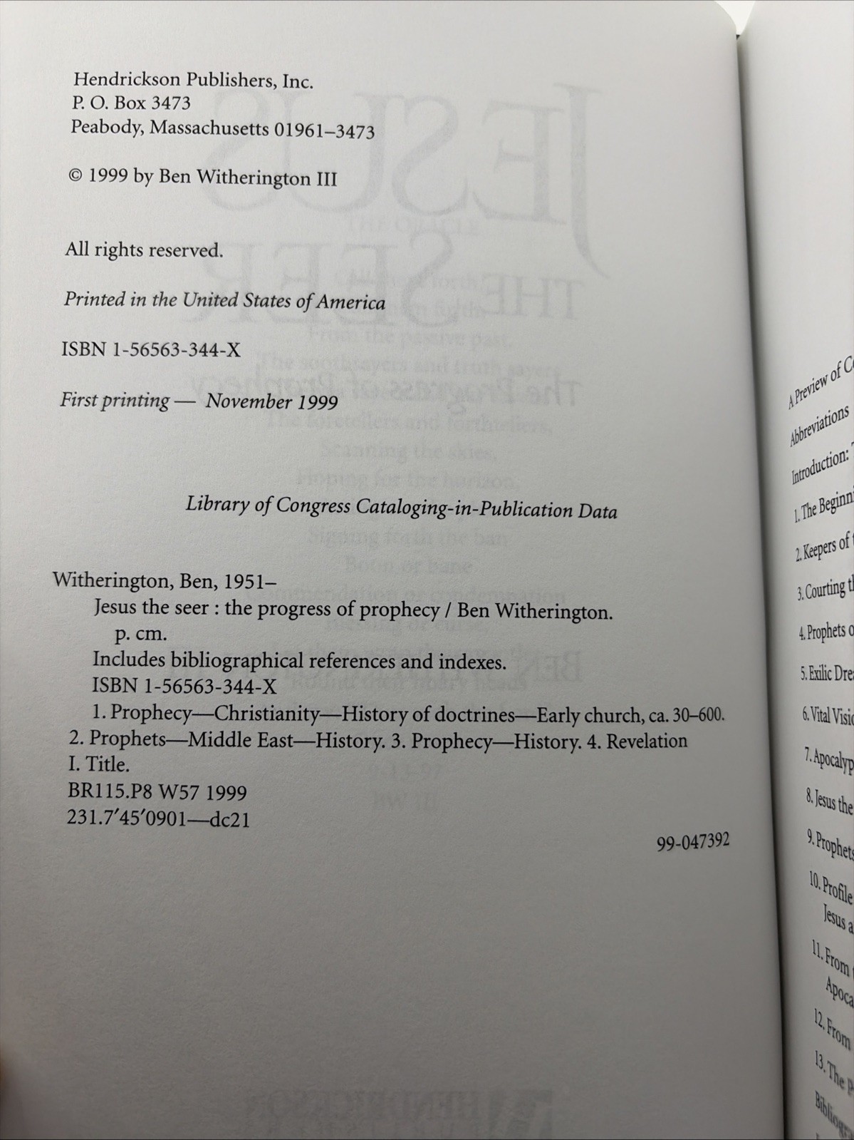Jesus the Seer : The Progress of Prophecy by Ben Witherington III (1999)