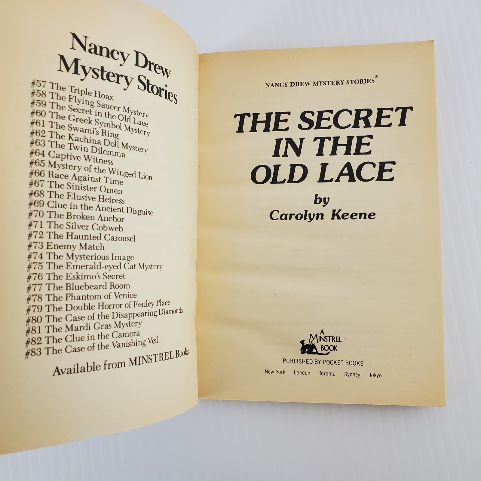 Nancy Drew The Secret In The Old Lace #59 Minstrel VTG Cover Carolyn Keene 1988