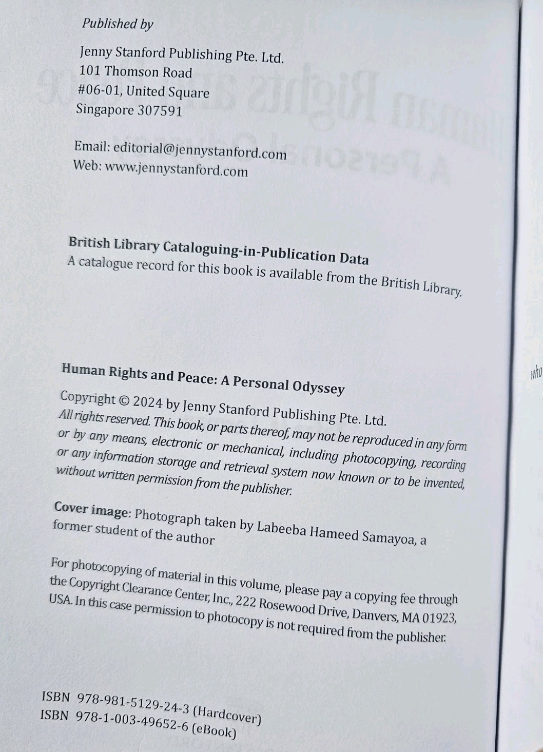 Human Rights and Peace: A Personal Odyssey by Zafra Lerman Hardover