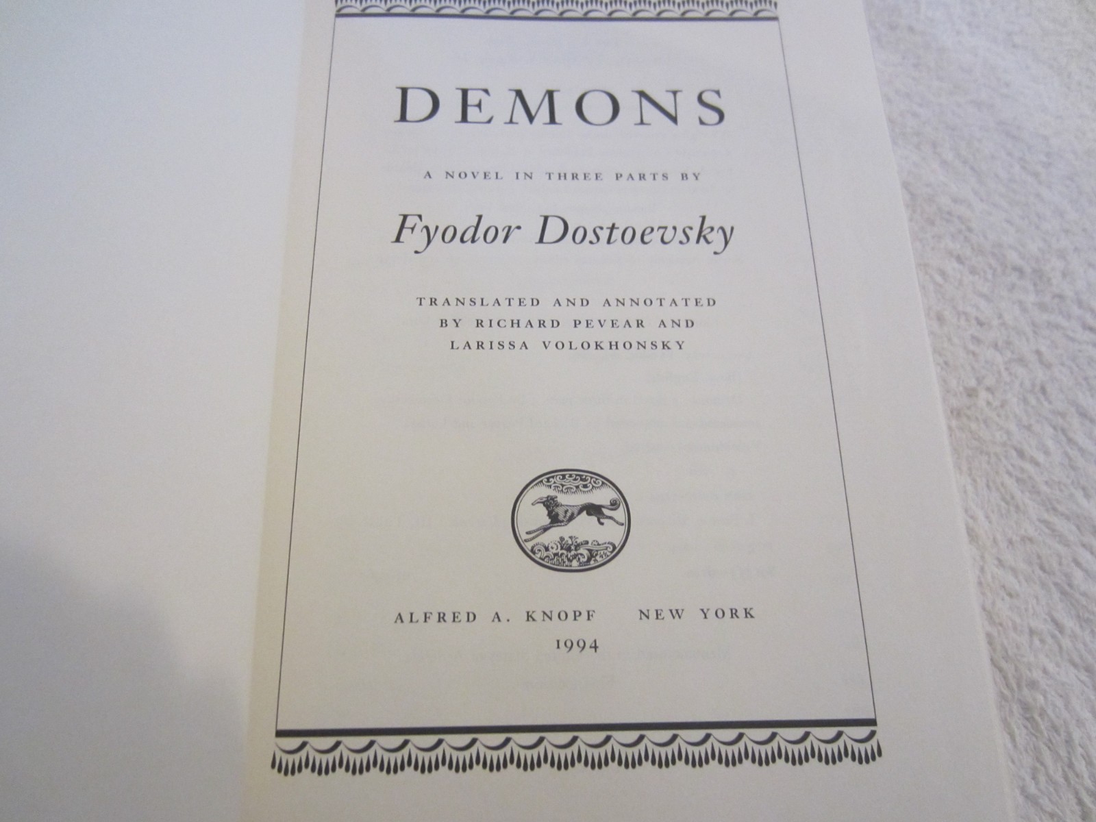 Demons by Fyodor Dostoevsky – 1994 First Edition HCDJ – Pevear and Volokhonsky